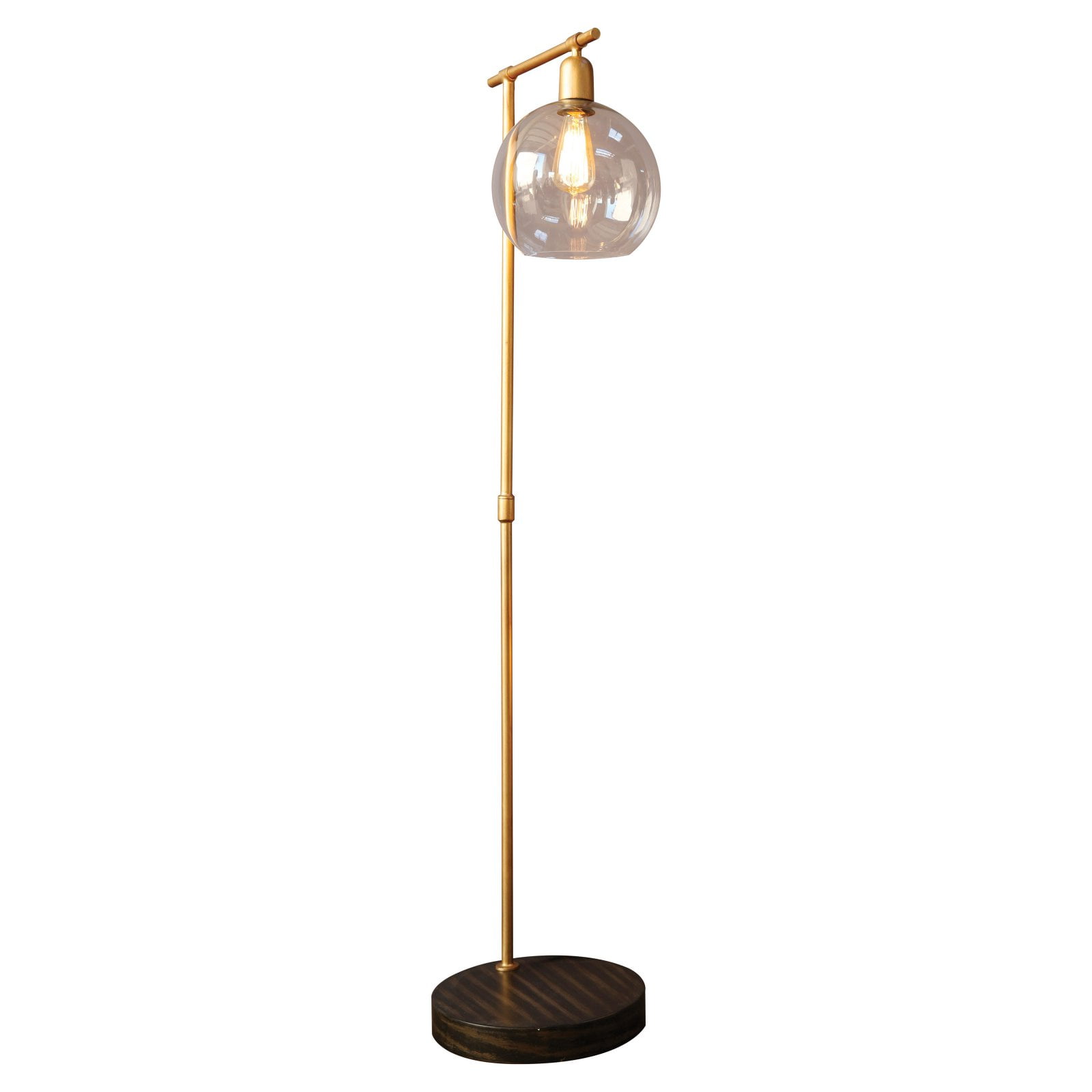 Creative Co-Op Metal Floor Lamp with Glass Globe Shade, Antique Brass and Wood
