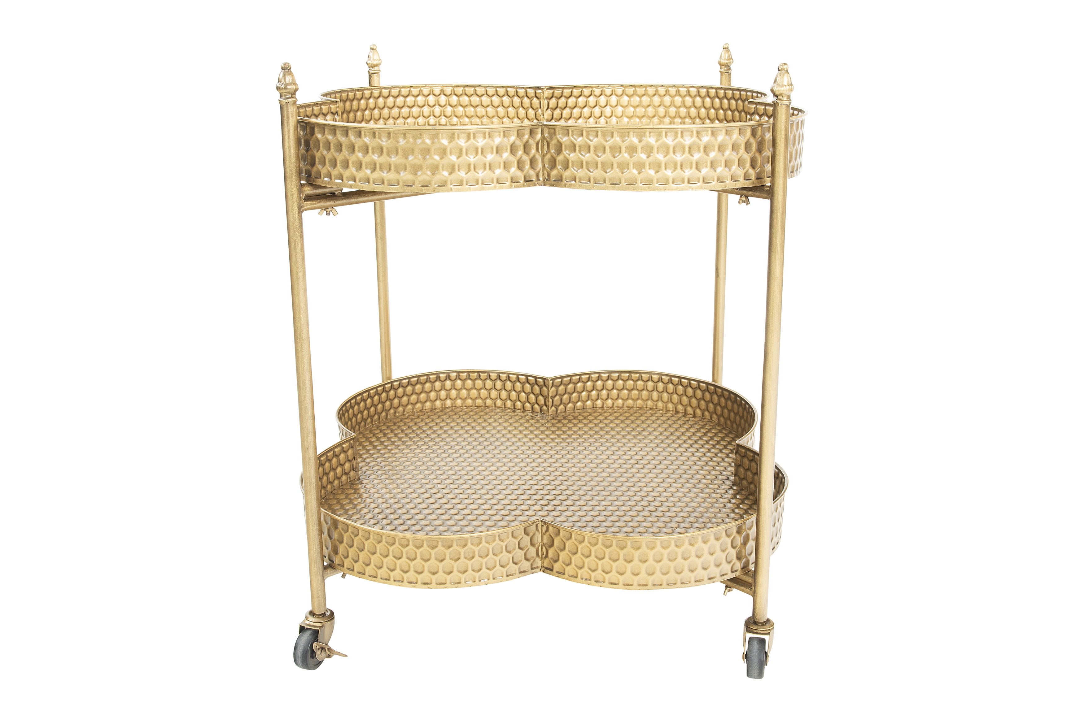 Creative Co-Op Metal 2-Tier Clover Shaped Bar Cart on Caster Wheels
