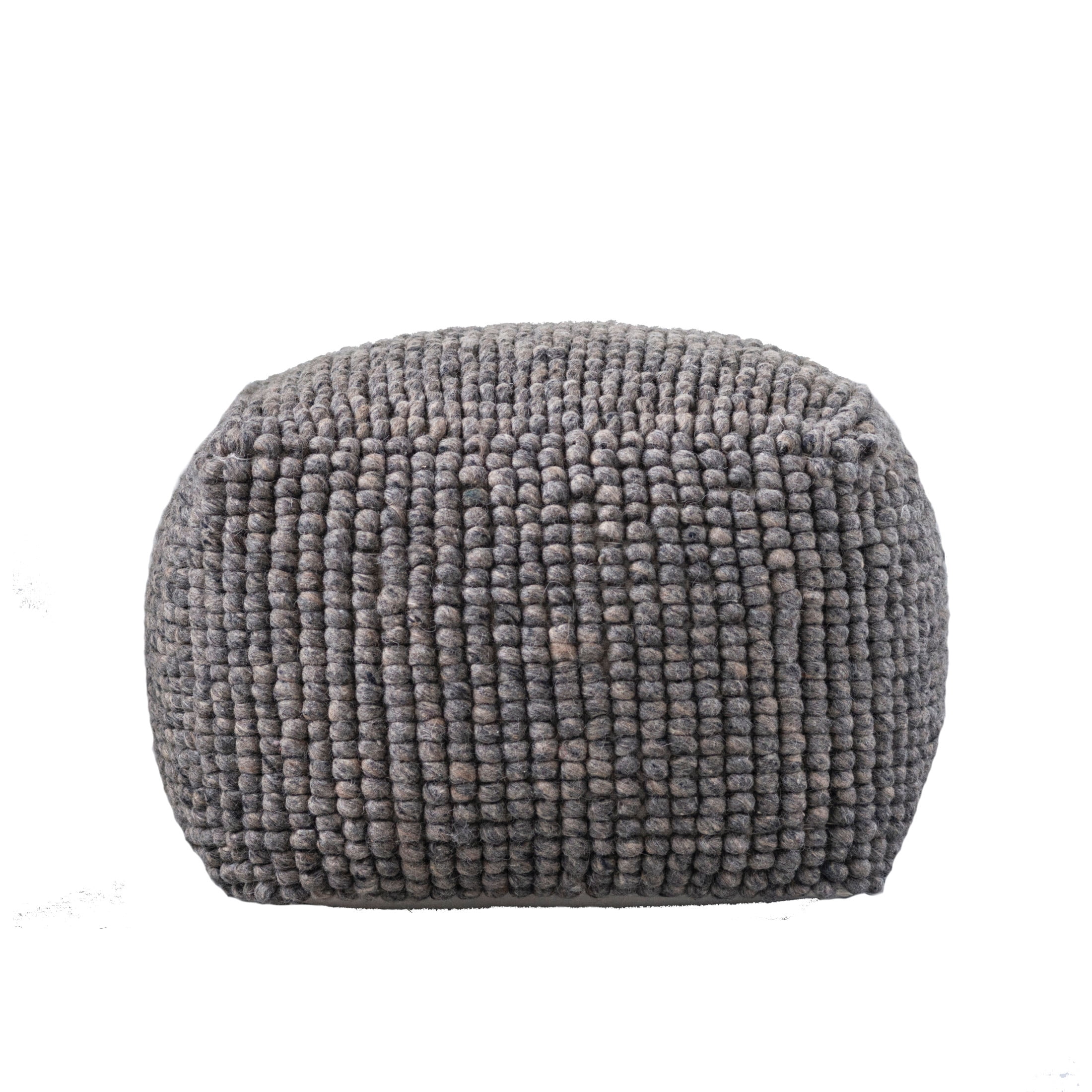 Creative Co-Op New Zealand Wool Square Pouf, Grey