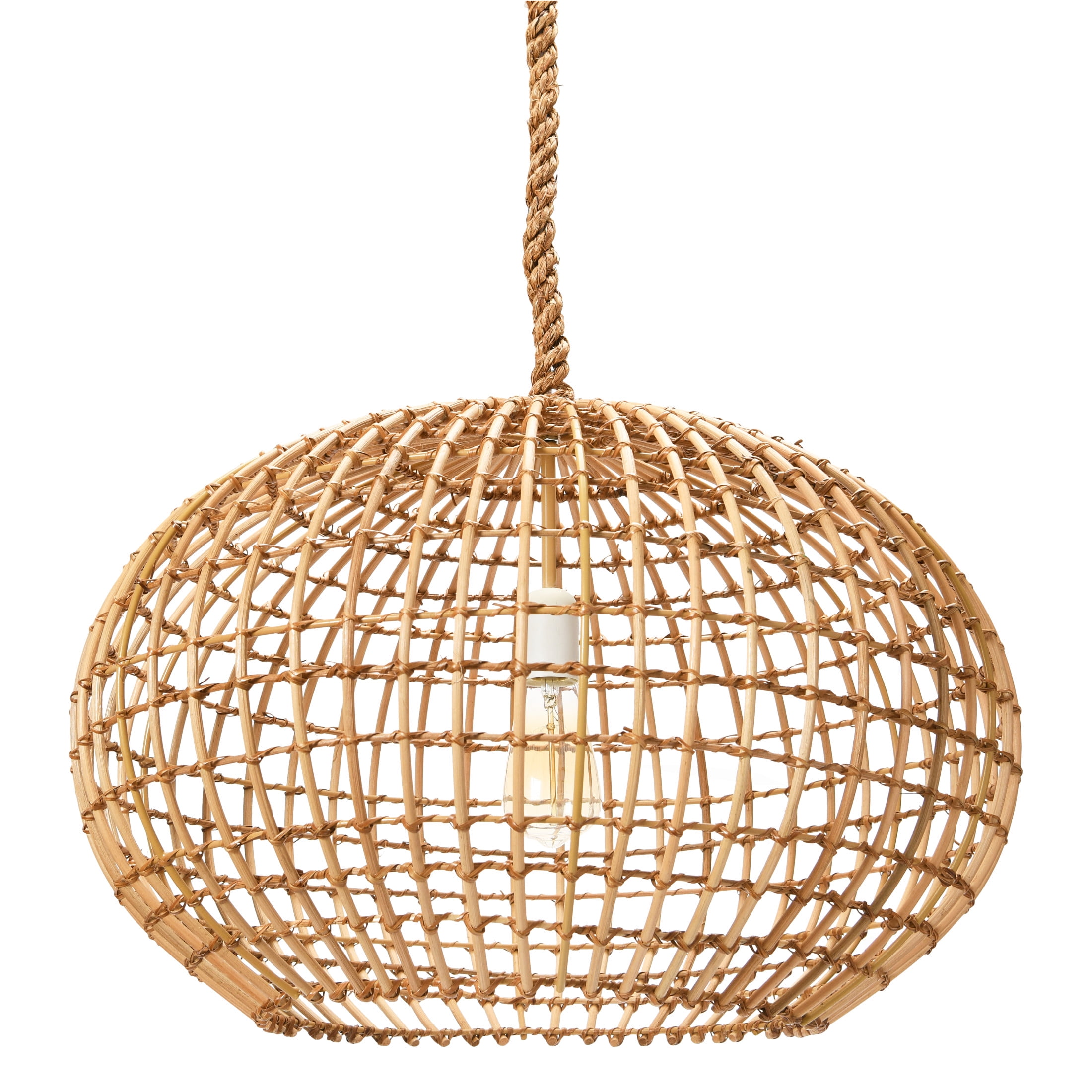 Creative Co-Op Open-Weave Wicker Ceiling Light, Natural