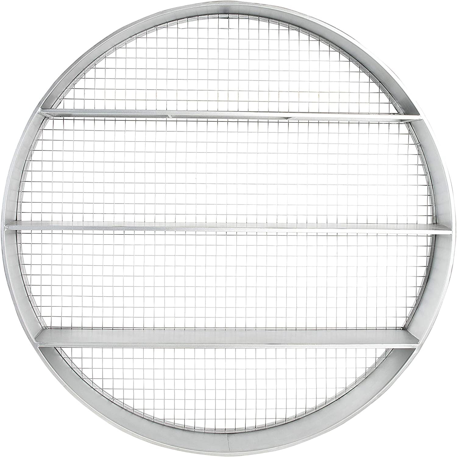 Creative Co-Op Round Metal Wall Decor with 4 Shelves & Wire Back