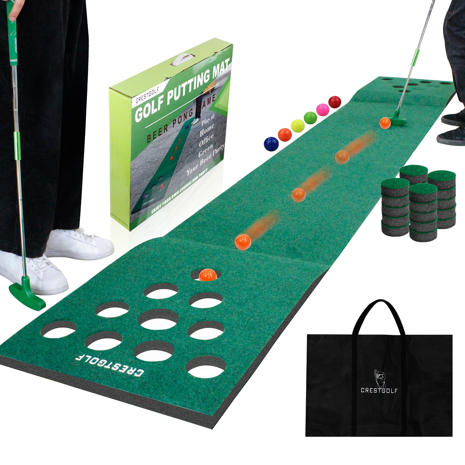 Crestgolf Putting Green 20 Hole Covers Golf Game Golf Training Mat with 2 Golf Putters, 6 Golf Balls