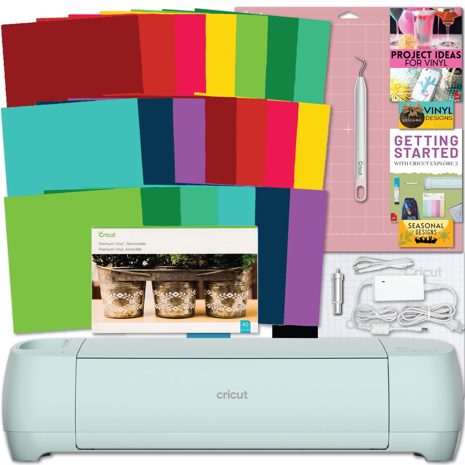 Cricut Explore 3 Craft Cutting Machine with Vibrant Vinyl 20 Sheet Pack Bundle