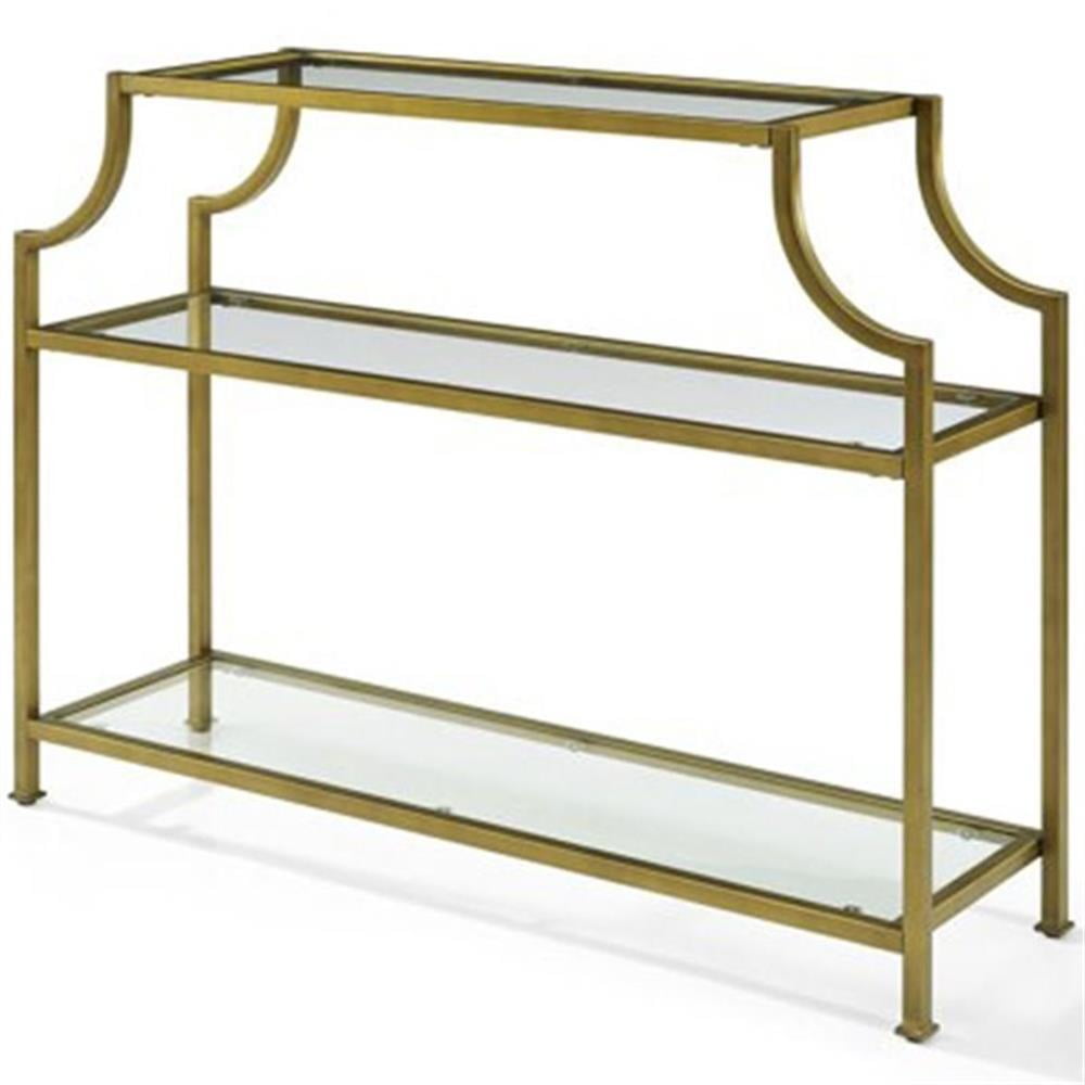 Crosley Furniture Aimee Metal/Tempered Glass Accent Console Table in Gold/Clear