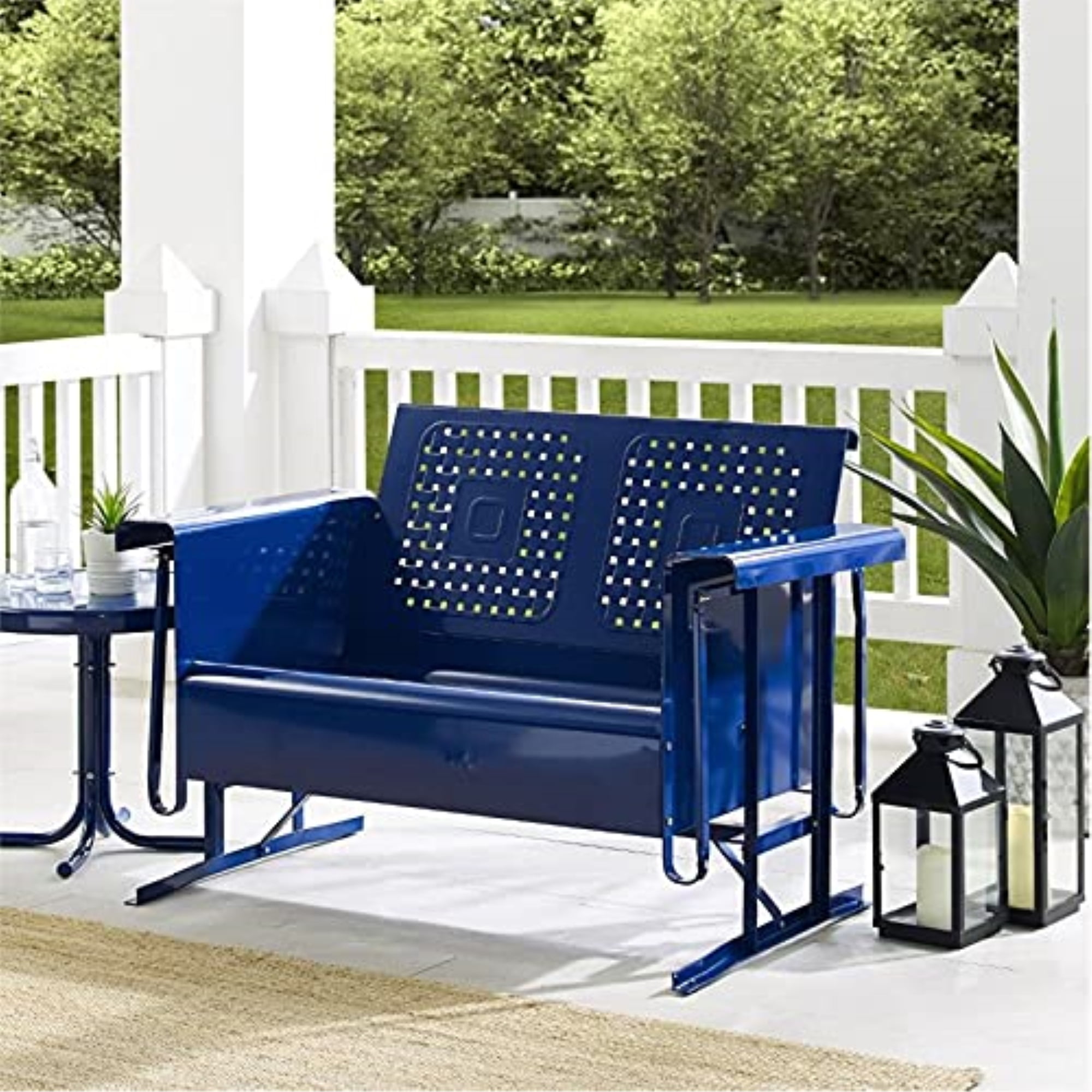 Crosley Furniture Bates Outdoor Metal Loveseat Glider Navy