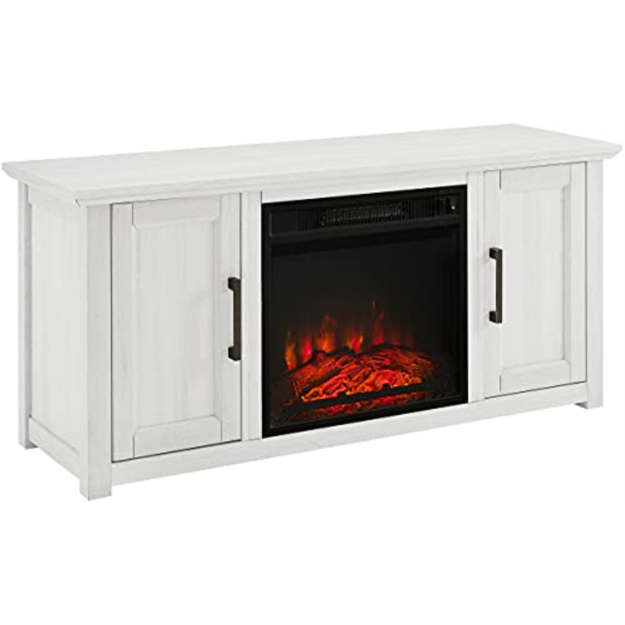 Crosley Furniture Camden 48"Wood Corner TV Stand with Fireplace in Whitewash