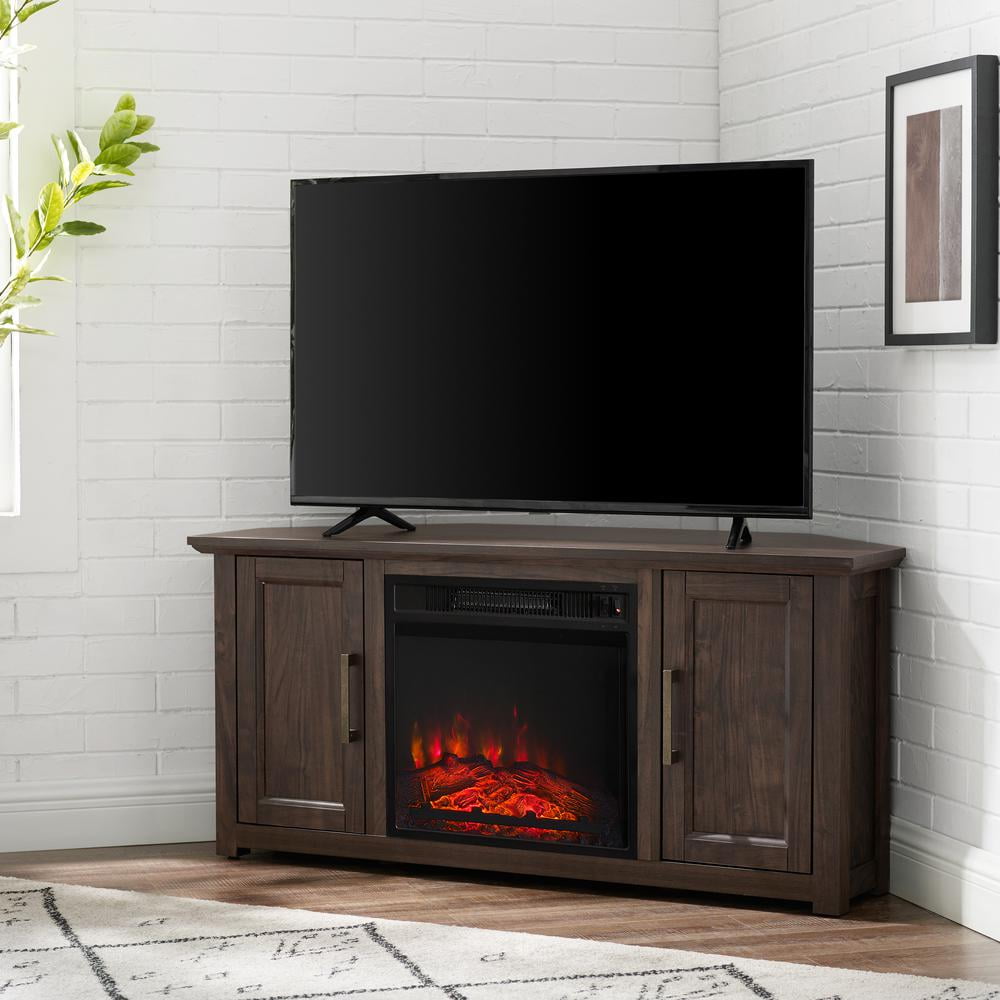 Crosley Furniture Camden 48" Corner Tv Stand W/Fireplace Dark Walnut