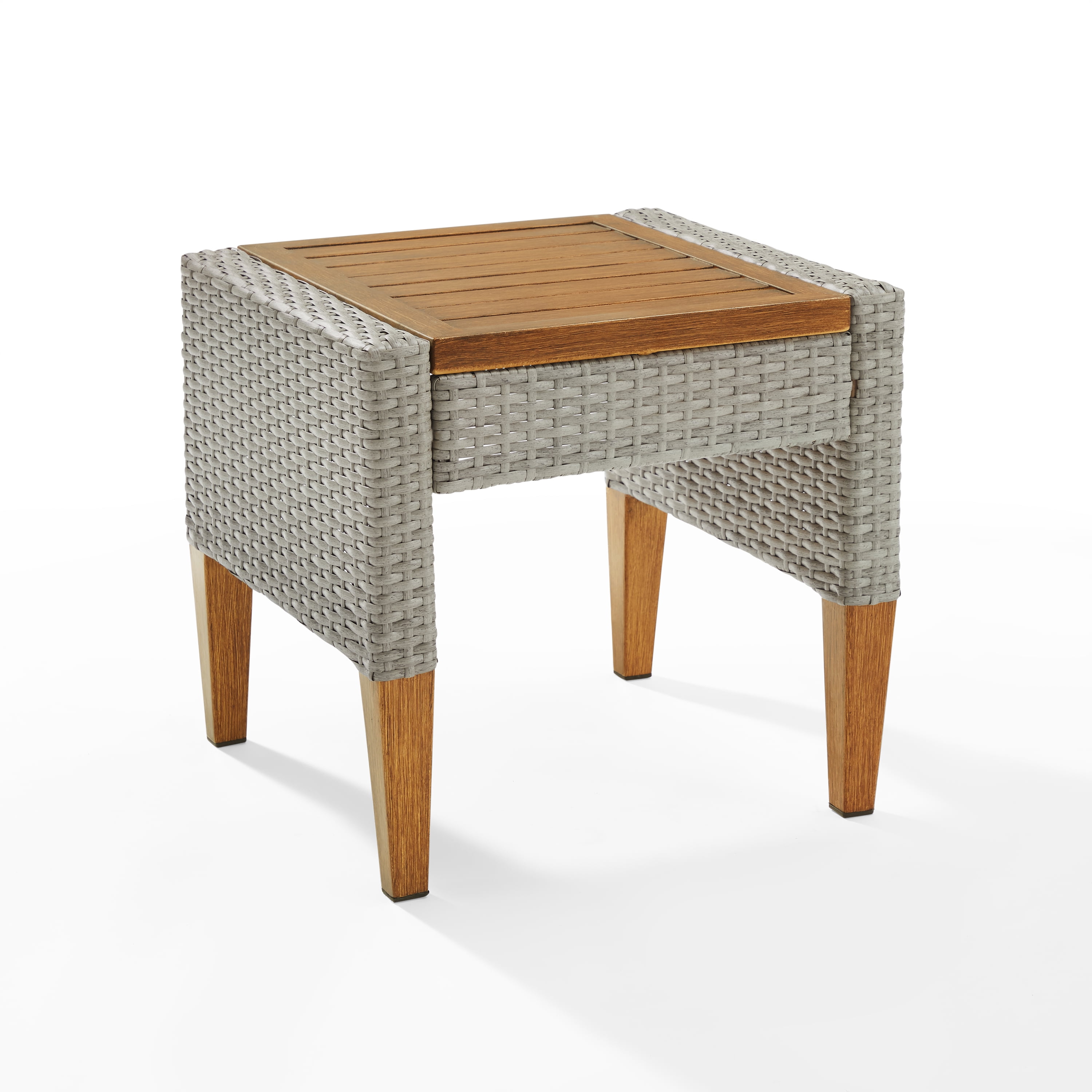 Crosley Furniture Capella Wicker / Rattan Outdoor Side Table in Gray/Acorn