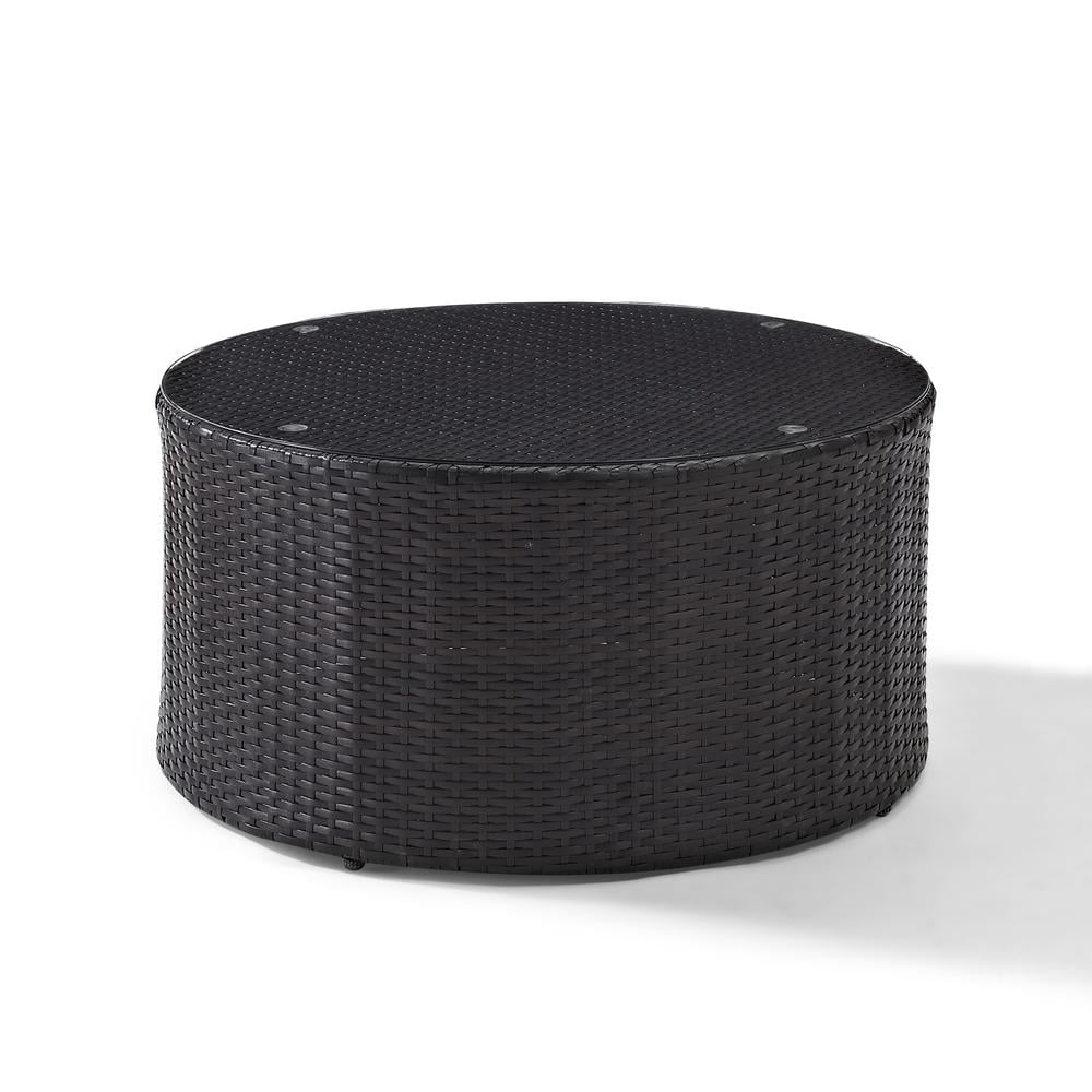 CATALINA OUTDOOR WICKER ROUND GLASS TOP COFFEE TABLE