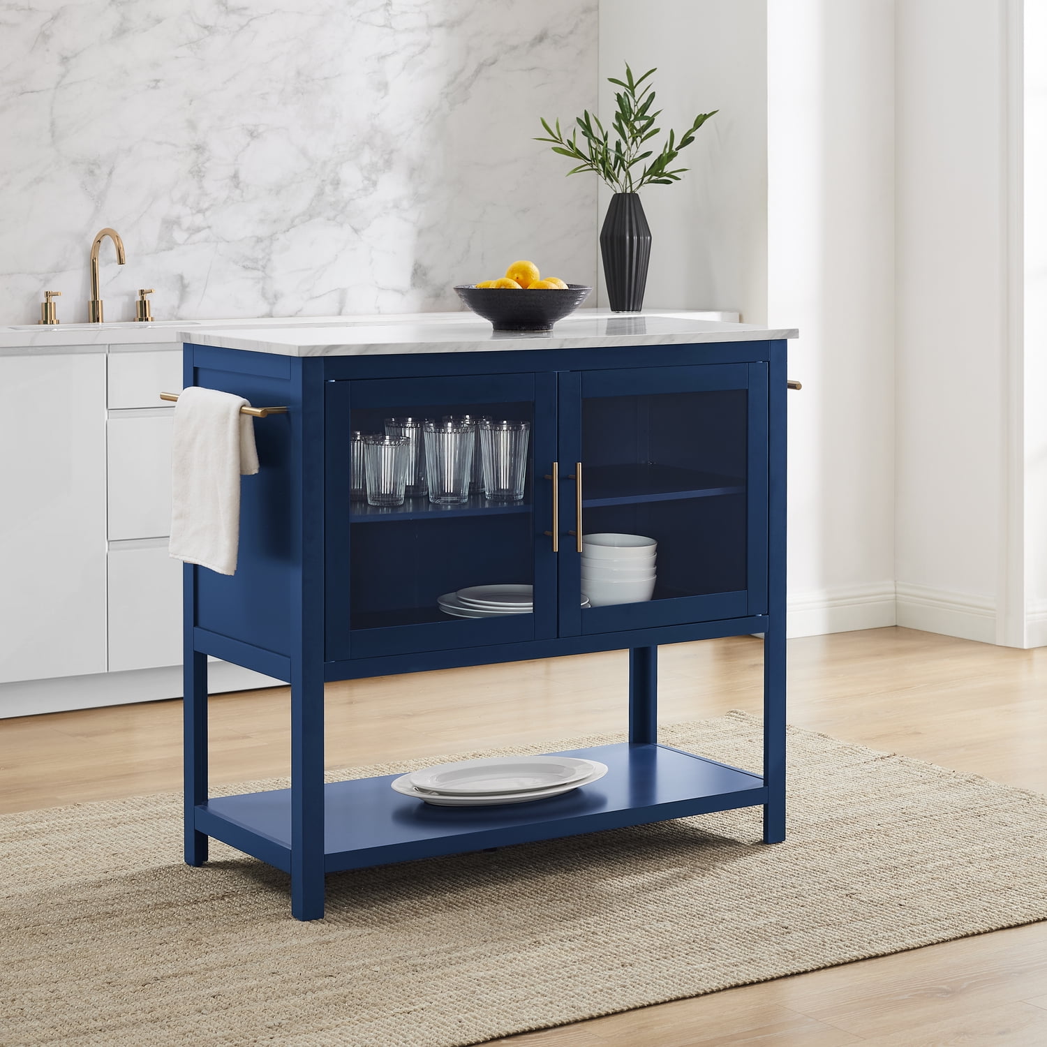 Crosley Furniture Katrina 2-Door Modern Wood Kitchen Island in Navy