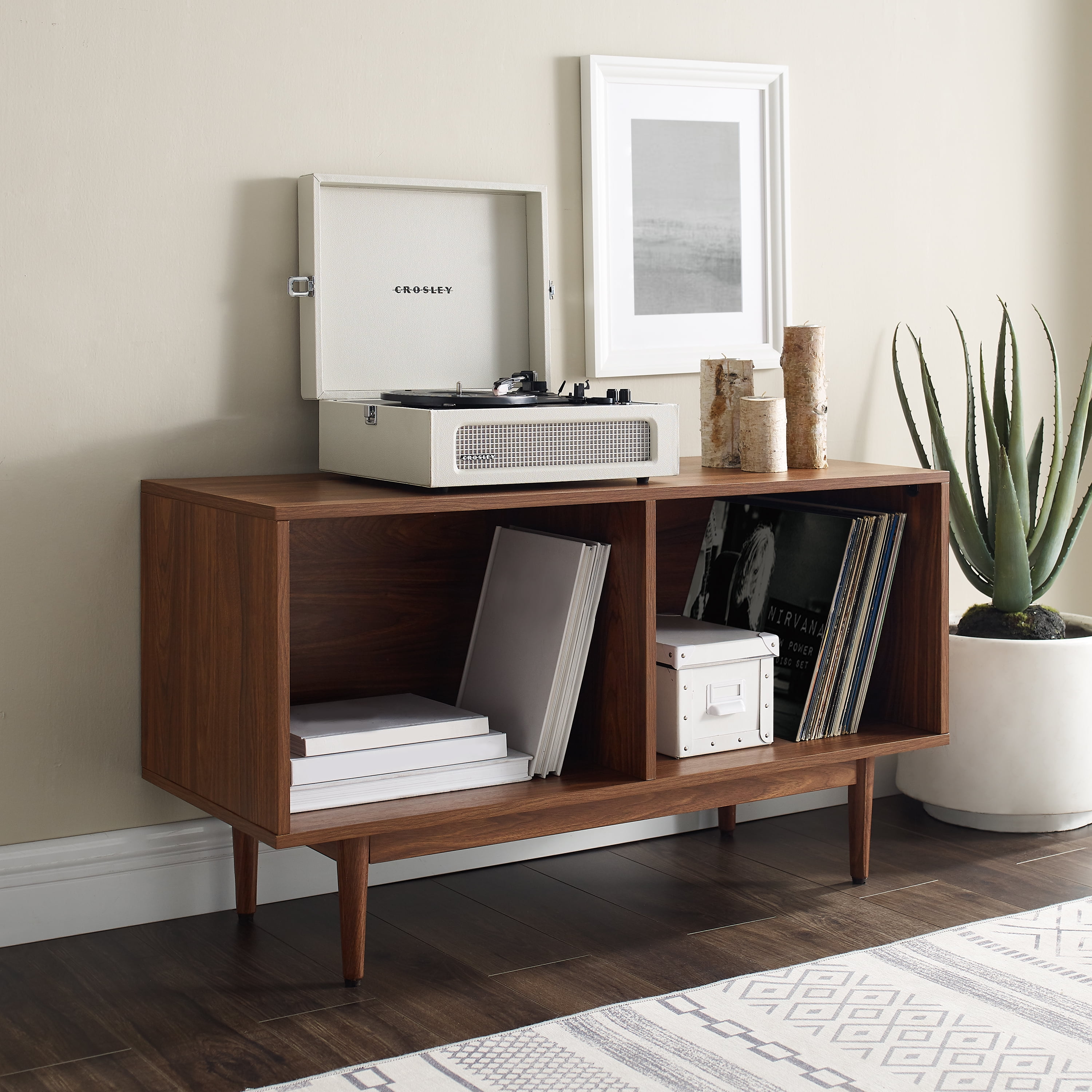 Crosley Furniture Liam Medium Record Storage Console Cabinet Walnut