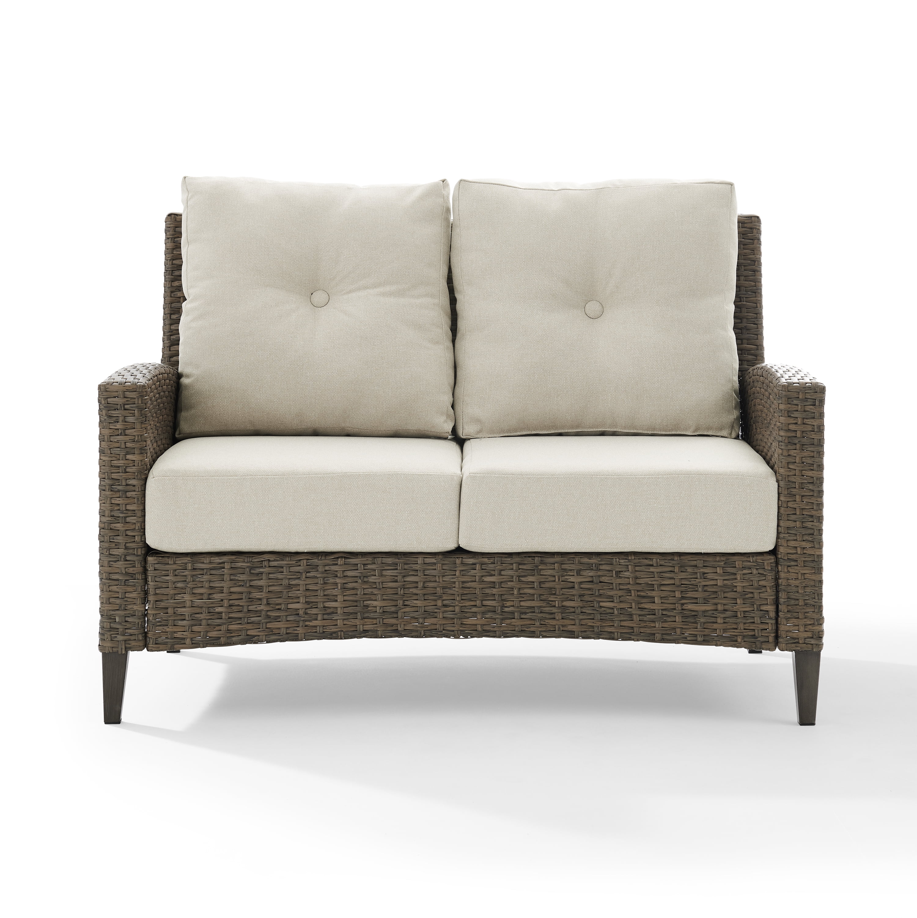 Crosley Rockport Outdoor Wicker High Back Loveseat in Beige