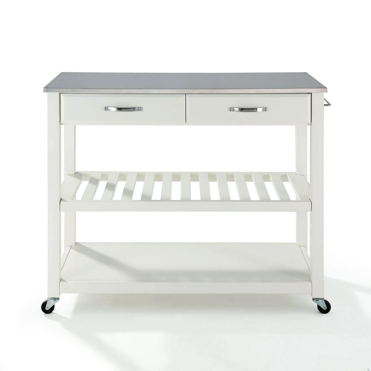 Crosley 2 Drawer Stainless Steel Top Kitchen Cart in White
