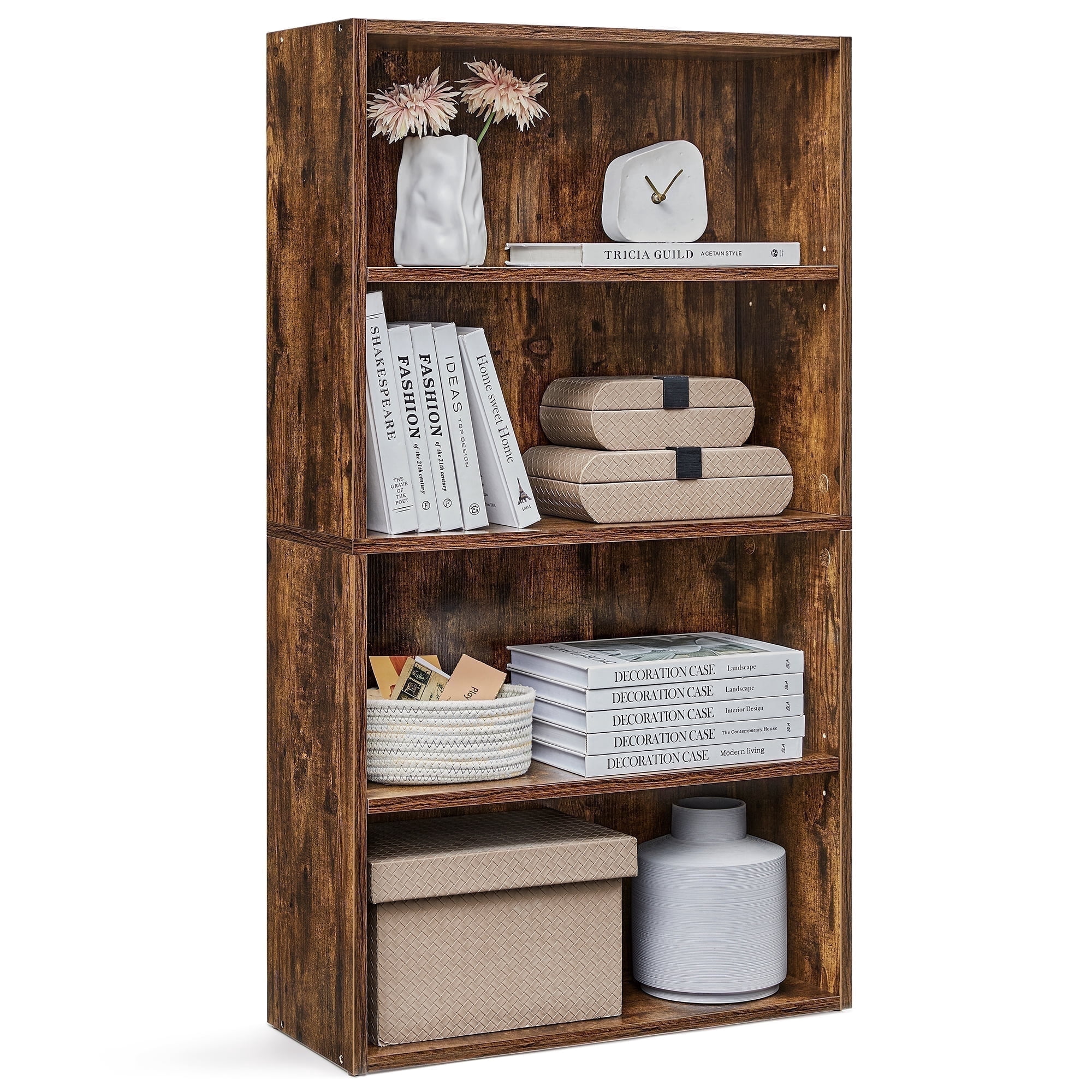 Cube Storage Organizer 4-Tier Bookshelf Bookcase with Adjustable Storage Shelves Rustic Brown