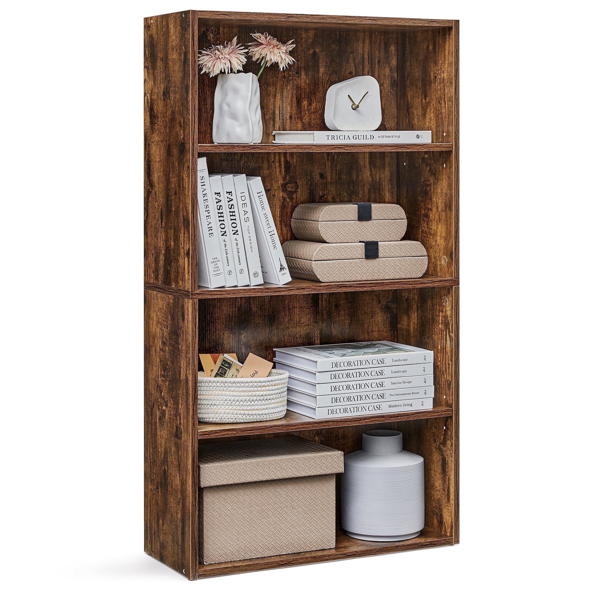 Cube Storage Organizer 4-Tier Bookshelf Bookcase with Adjustable Storage Shelves Rustic Brown