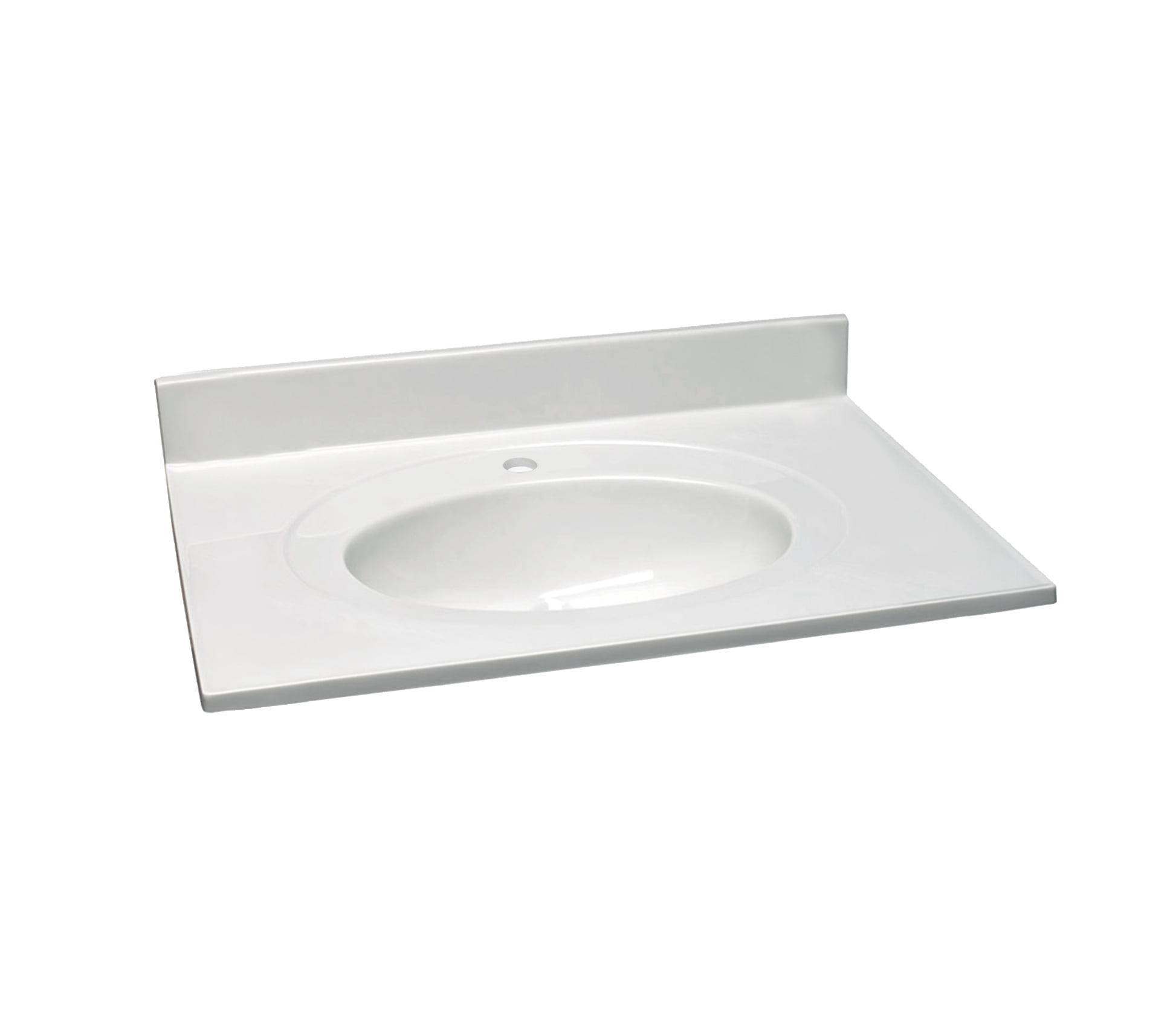 Design House Cultured Marble 31" x 22" Single Bowl Vanity Top with Single-Hole Mount and Backsplash, White