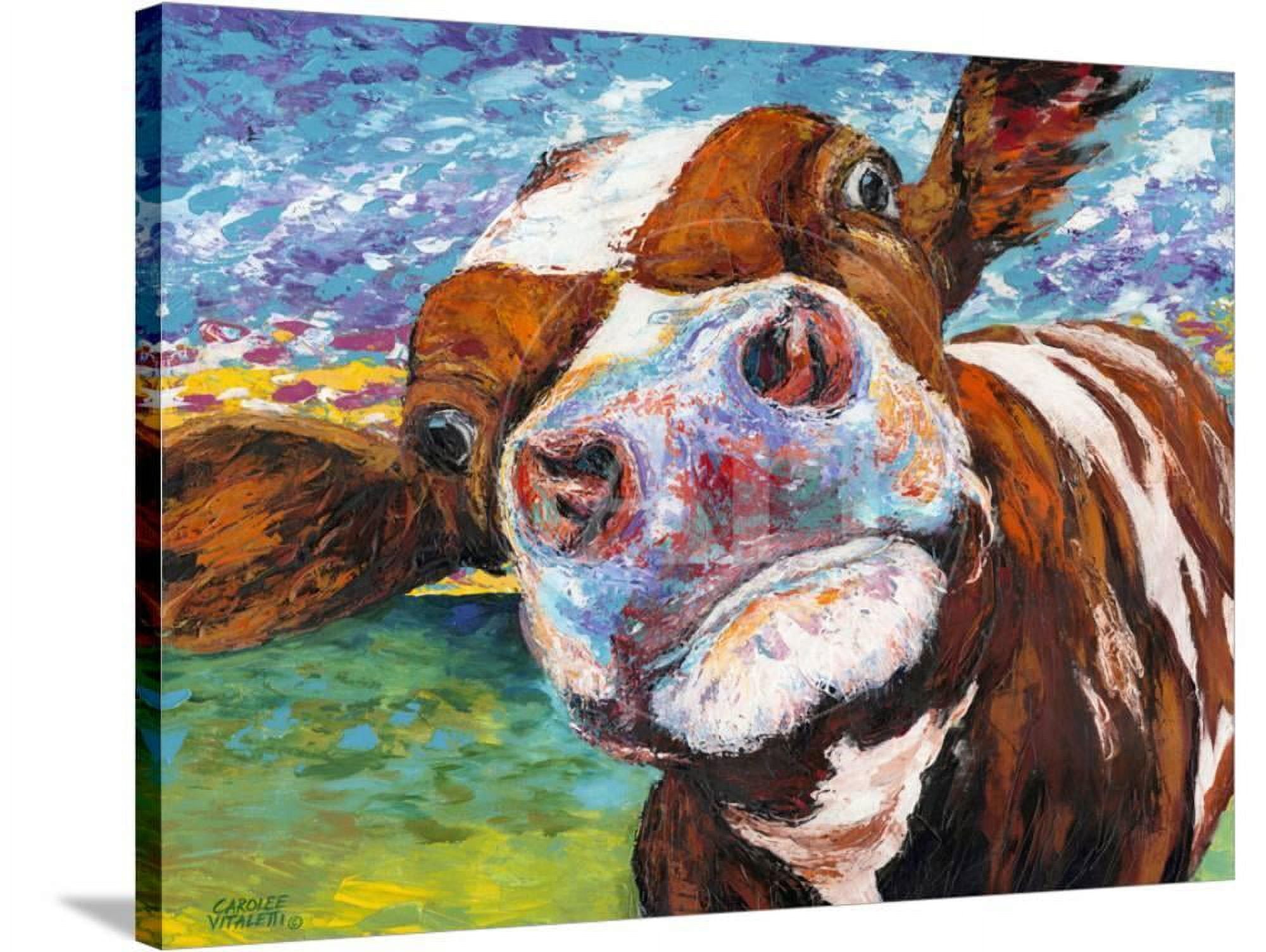 Curious Cow I, Animals Gallery-Wrapped Canvas Print Wall Art by Carolee Vitaletti