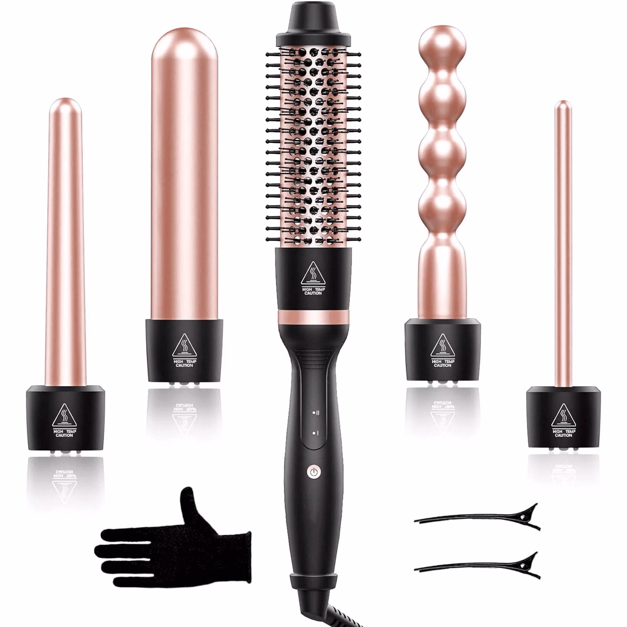 5 in 1 Curling Wand Set, Adjustable Temperature Hair Curler Kit with Heated Round Brush & Bubble Curling Wand, Curling Iron Set Waver Crimper Hair Tool Gift for Women