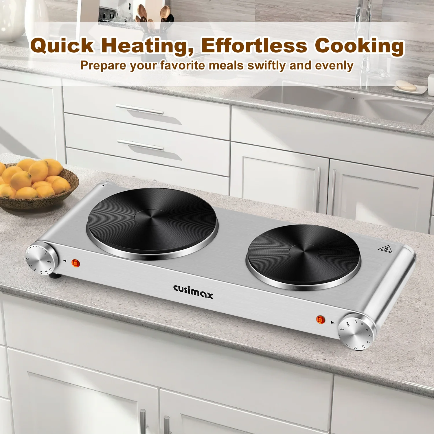 Cusimax 1800W Portable Stainless Steel Hot Plates with Cast Iron Heating Plates