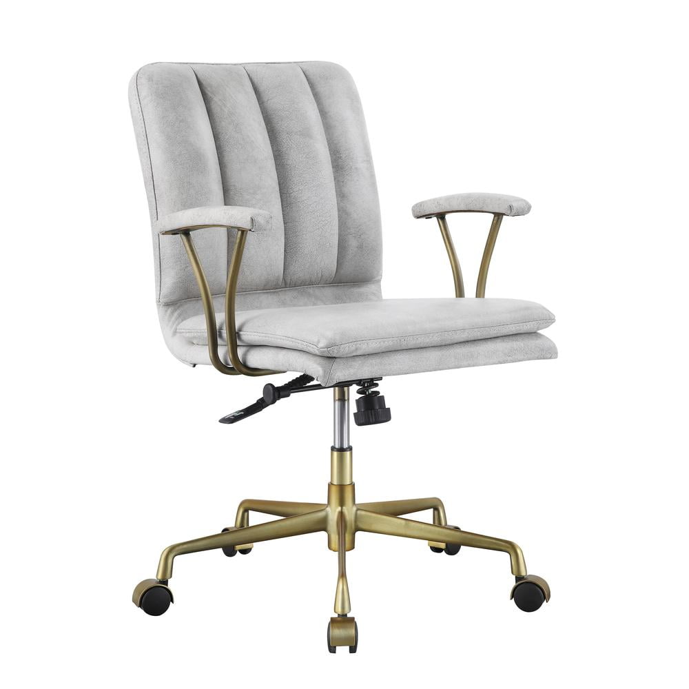 Acme Furniture Office Chair, Vintage White Top Grain Leather & Gold