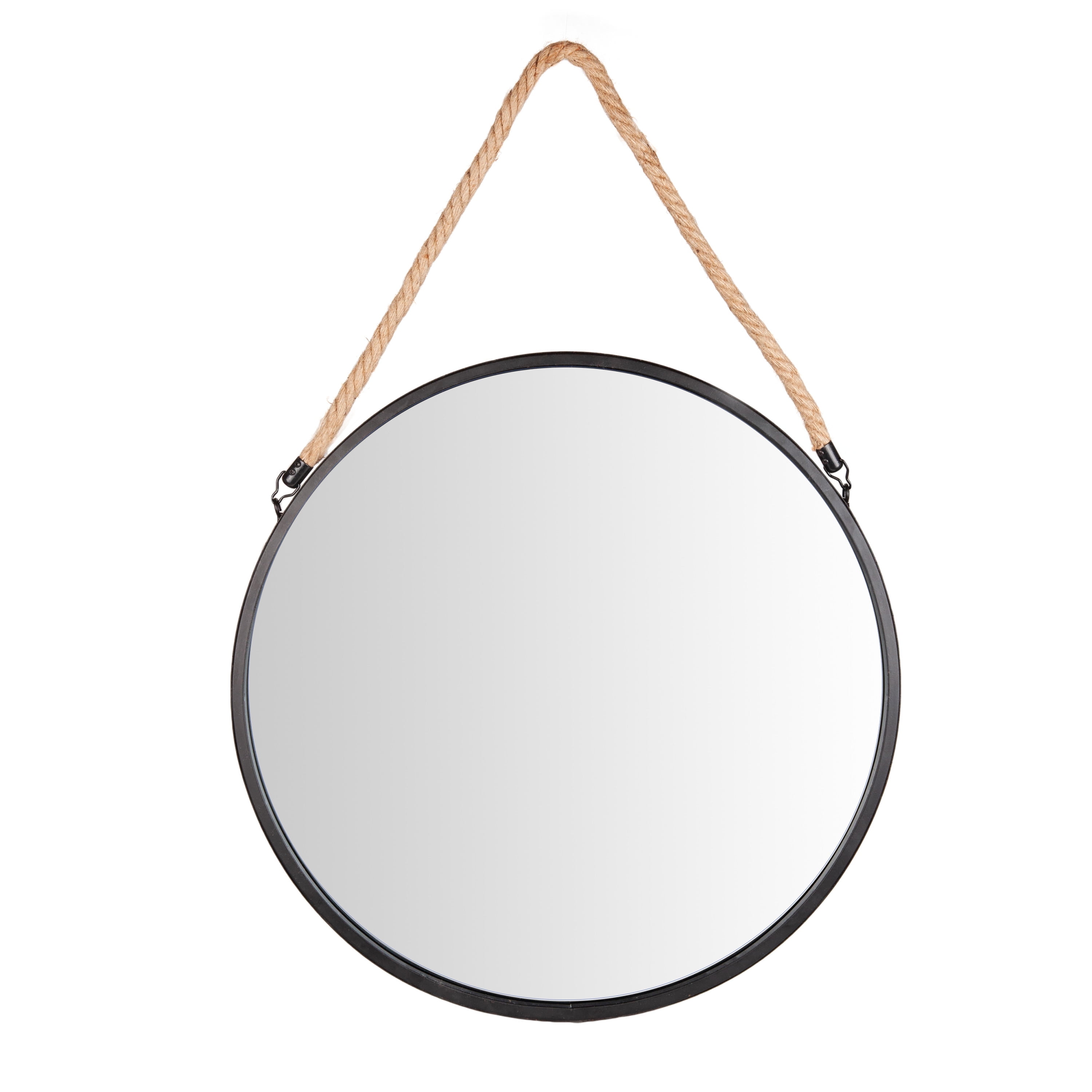 Danya B. Framed 20" Decorative Round Black Metal Circle Wall Mirror with Hanging Rope
