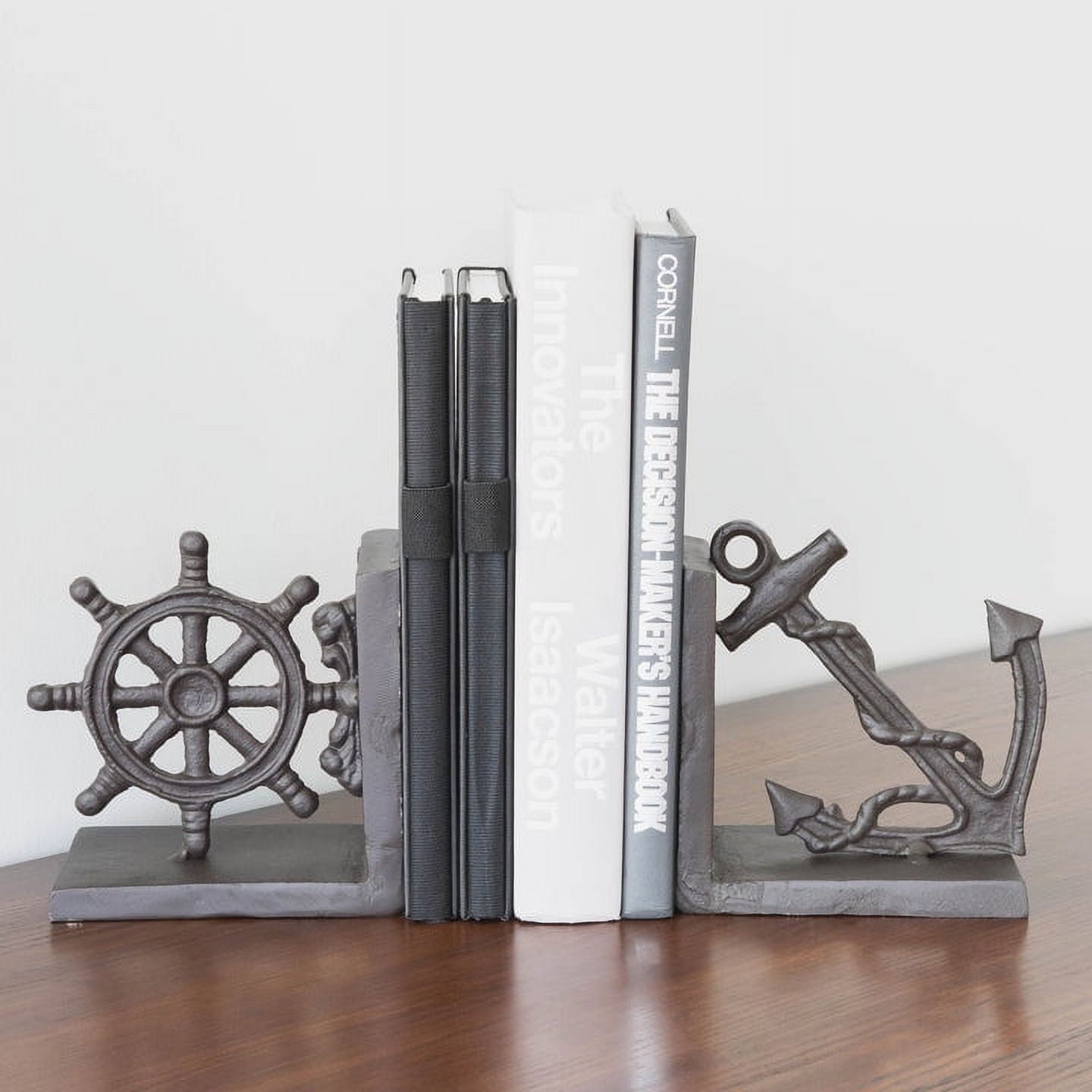 Danya B. Nautical/Coastal Home Decor - 2-Piece Metal Bookend Set with Anchor and Captain's Wheel
