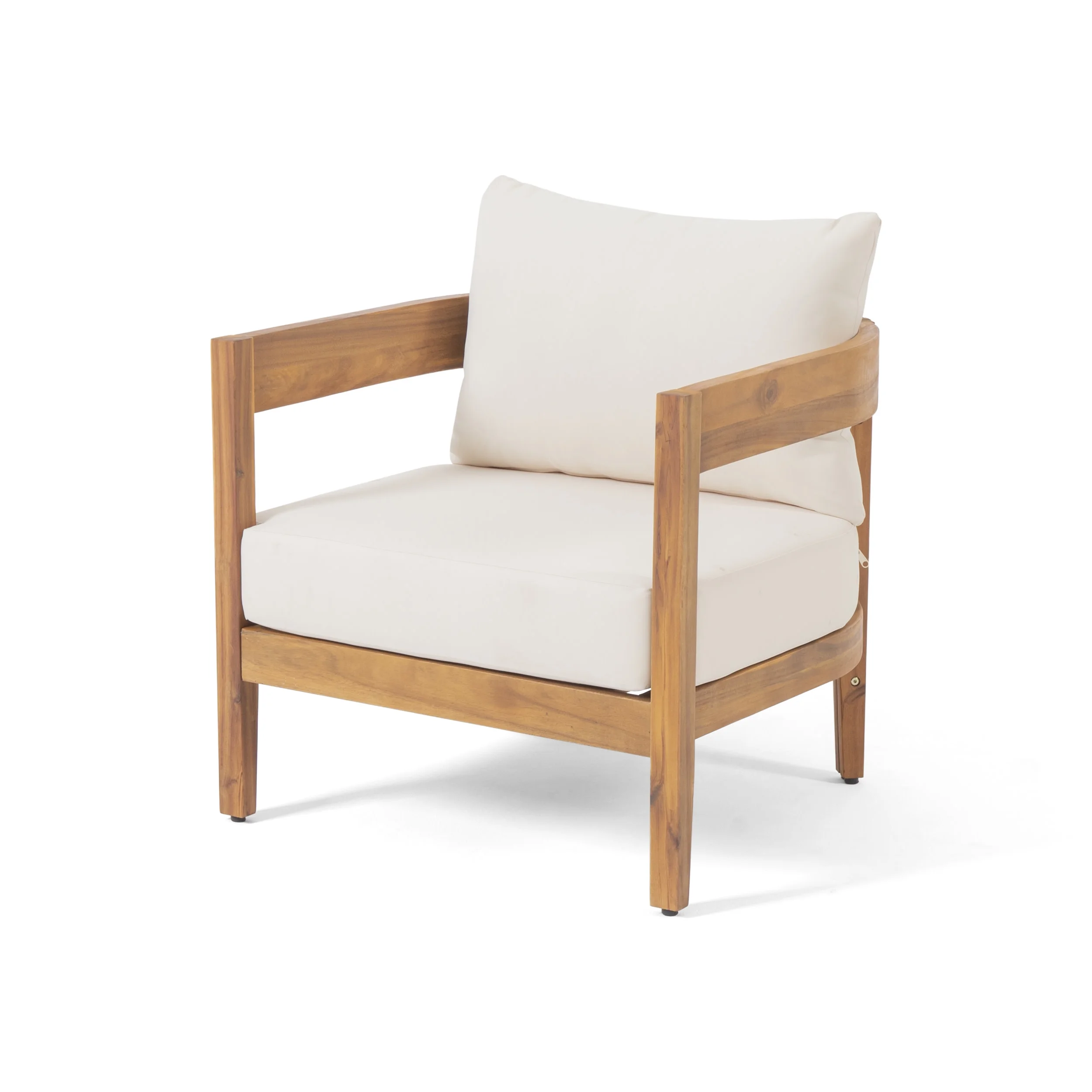 Deandre Acacia Wood Outdoor Club Chair with Cushions, Teak and Beige