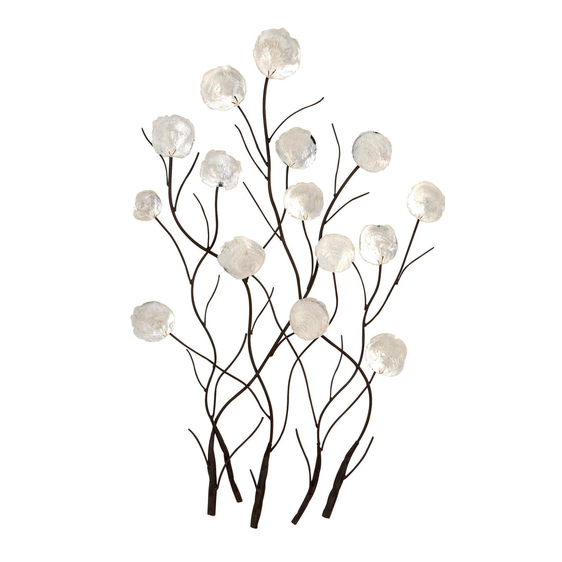 DecMode White Capiz Shell Floral Wall Decor with Capiz Accents