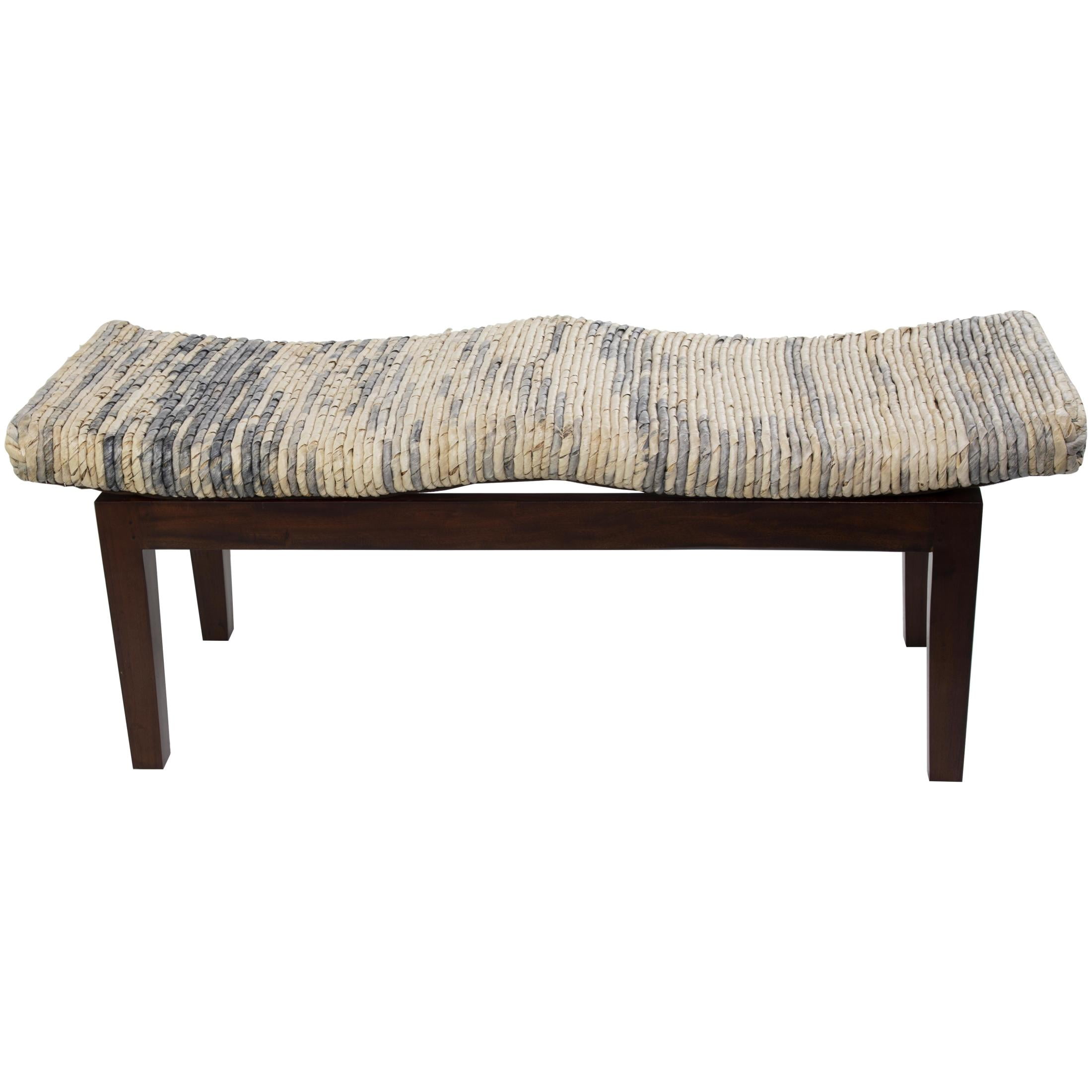 DecMode Wood Handmade Woven Bench, Brown