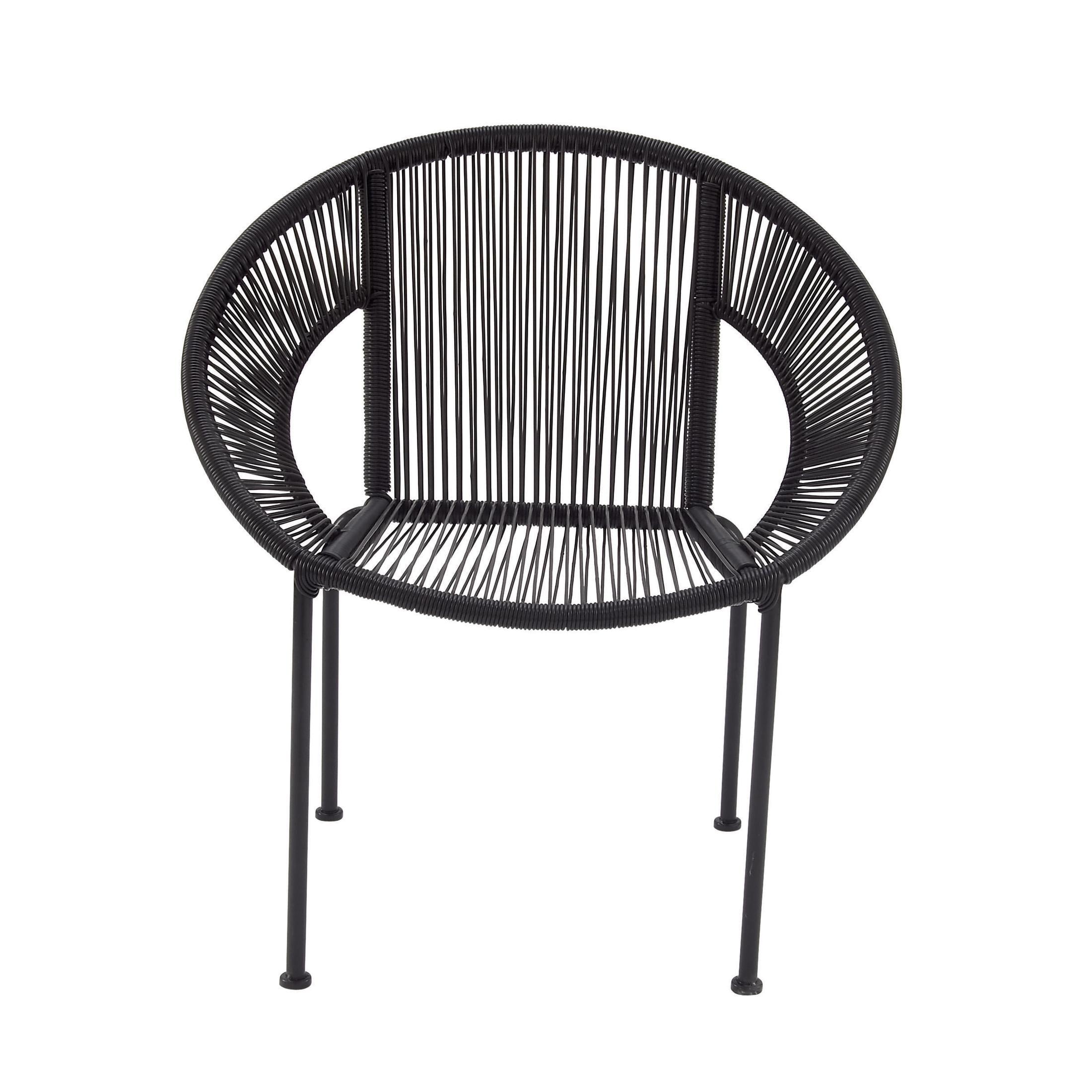 DecMode Black Plastic Rattan Contemporary Outdoor Chair, 29"W x 23"L x 30"H, featuring a Rounded Seat with Backrest