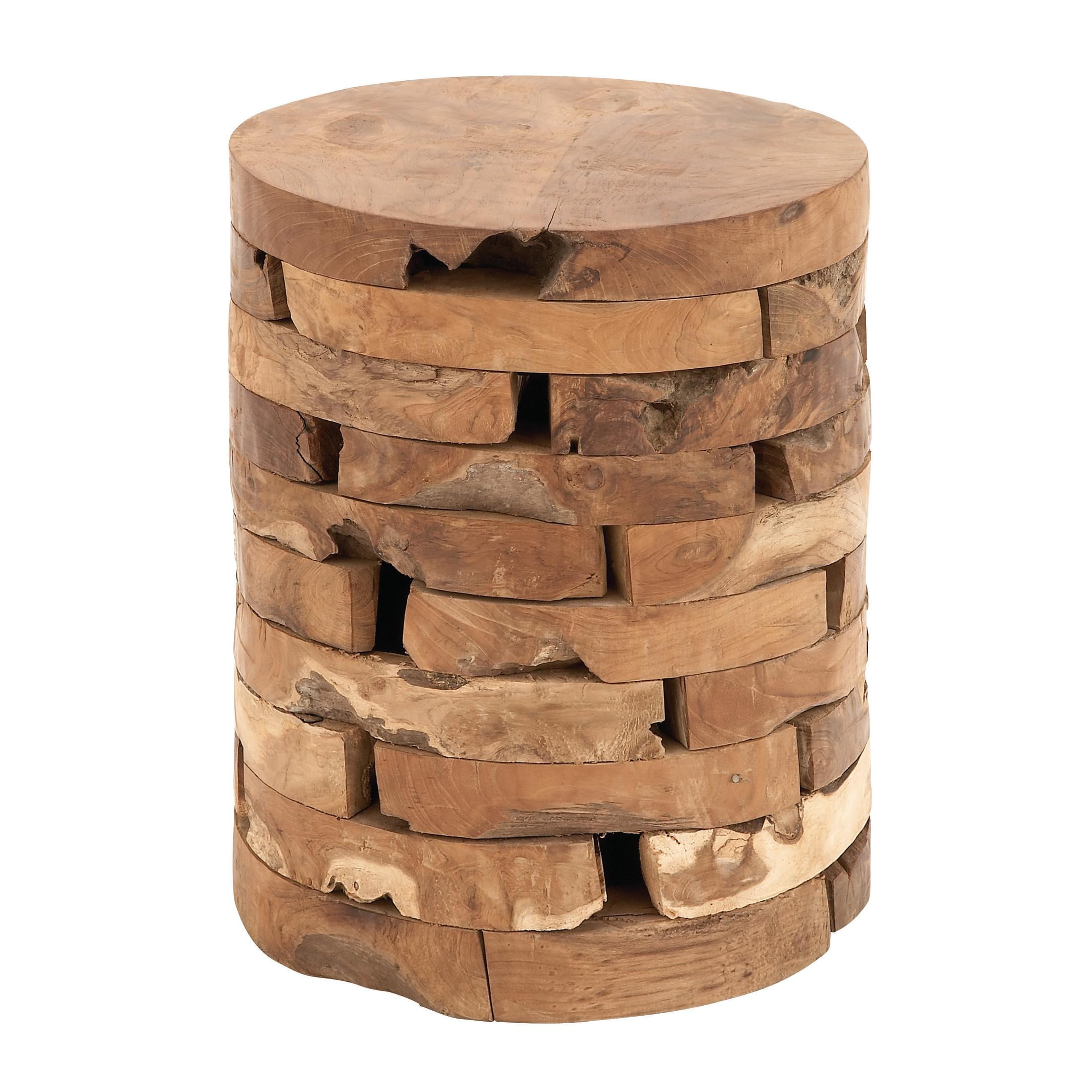 DecMode Brown Contemporary Round Stacked Brick Style Wood Accent Table, 14"W x 18"H