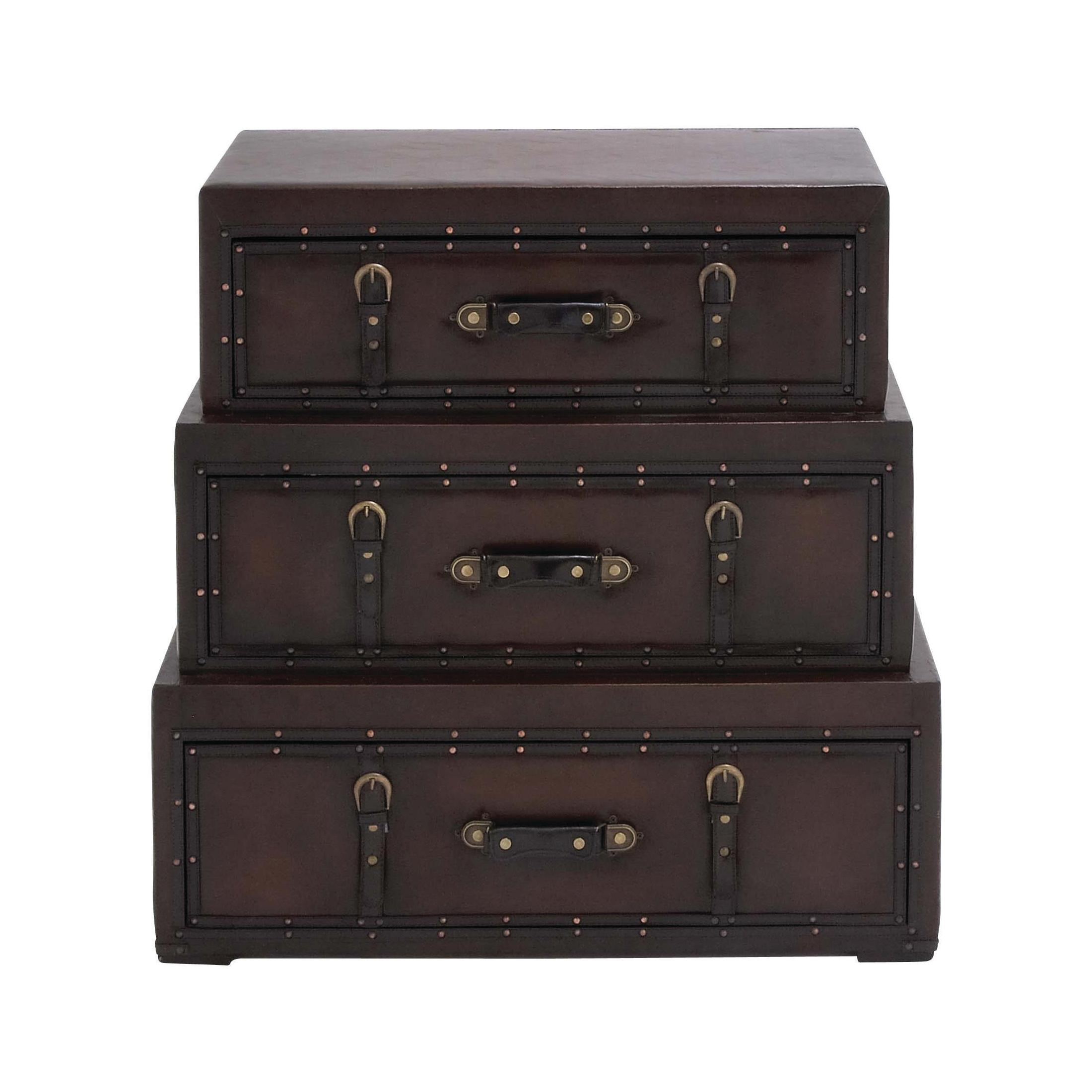 DecMode Brown Traditional Wood Stacked Storage Trunk Chest, 32"W x 32"H