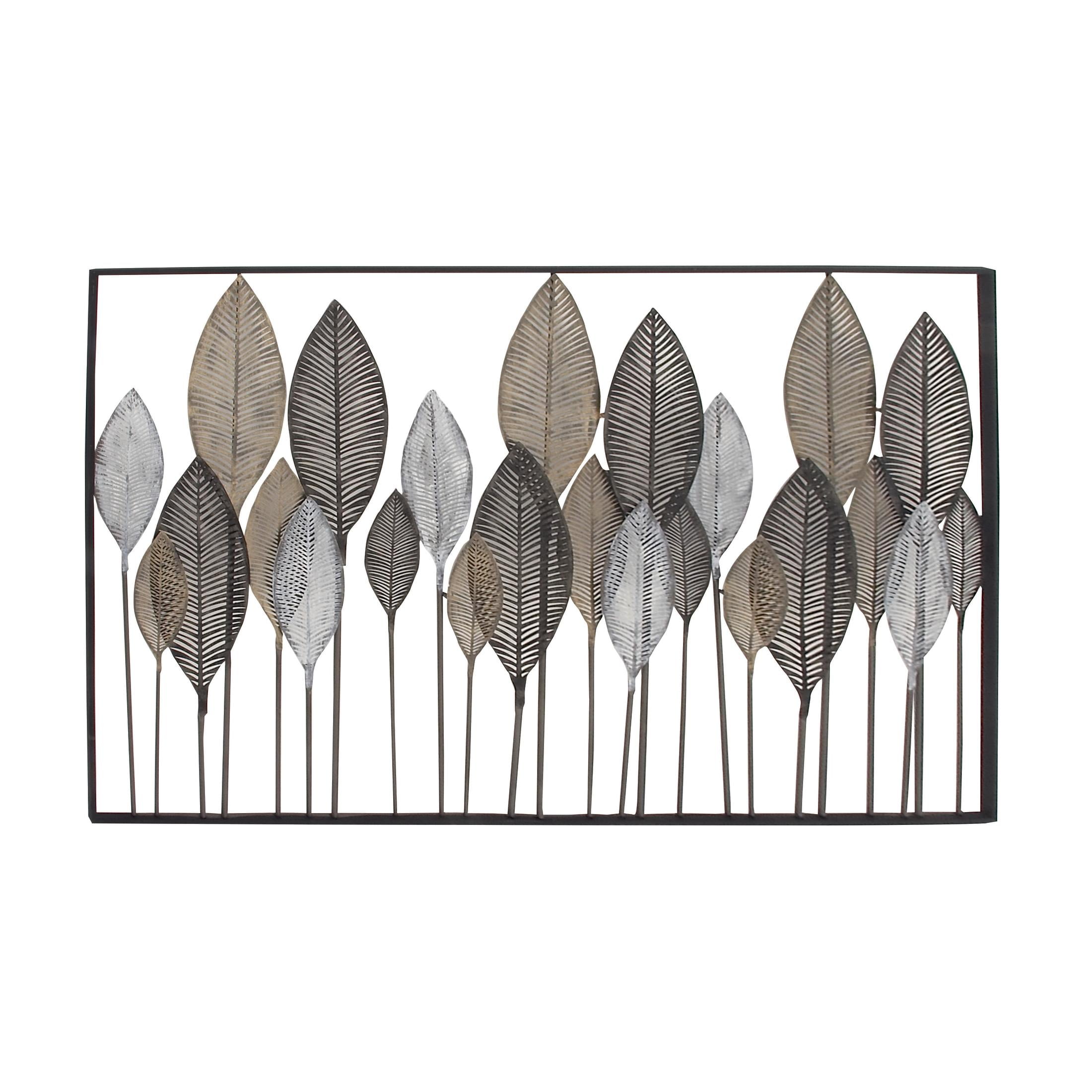DecMode Bronze Metal Tall Cut-Out Leaf Wall Decor with Intricate Laser Cut Designs