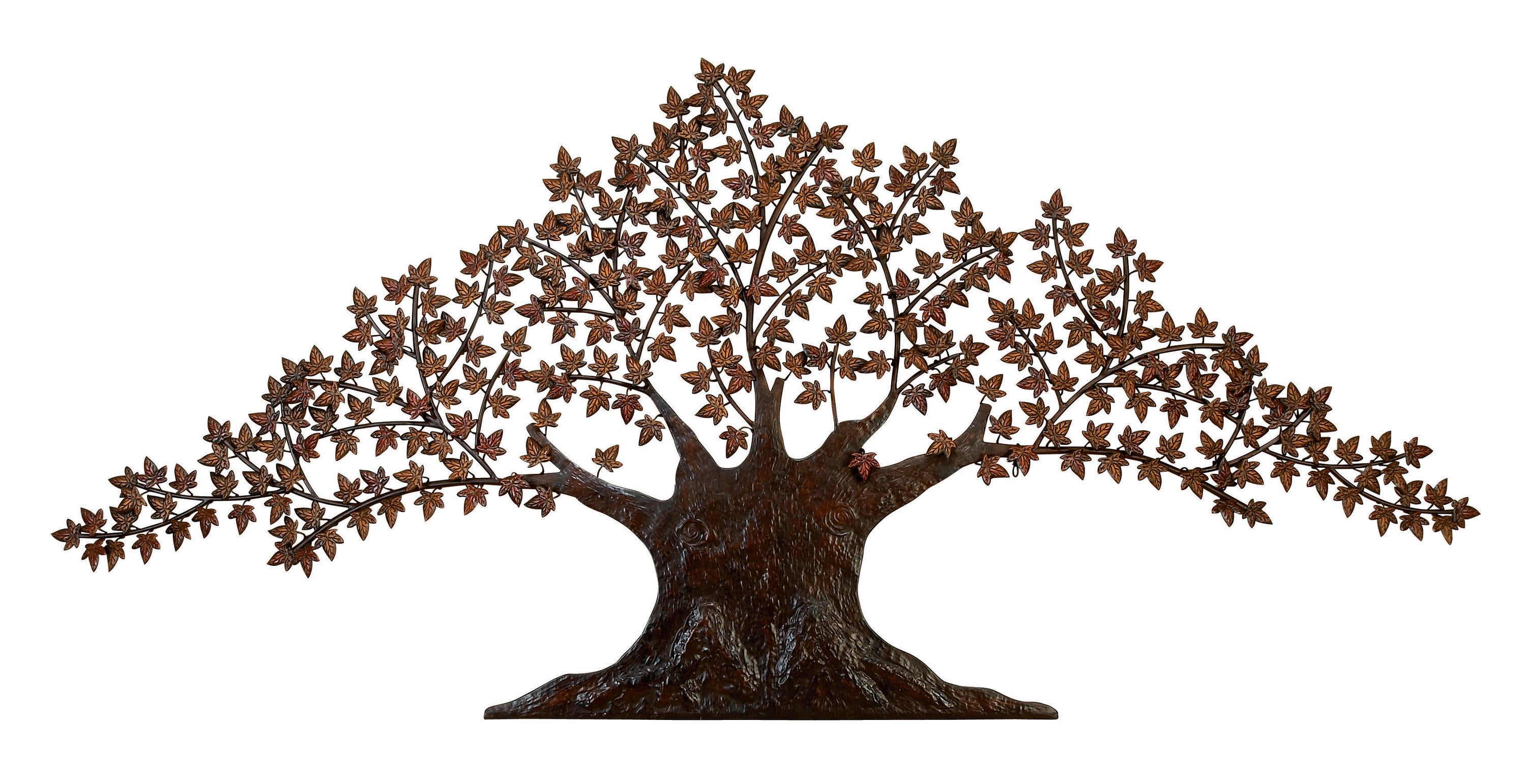 DecMode Dark Brown Metal Indoor Outdoor Tree Wall Decor with Leaves