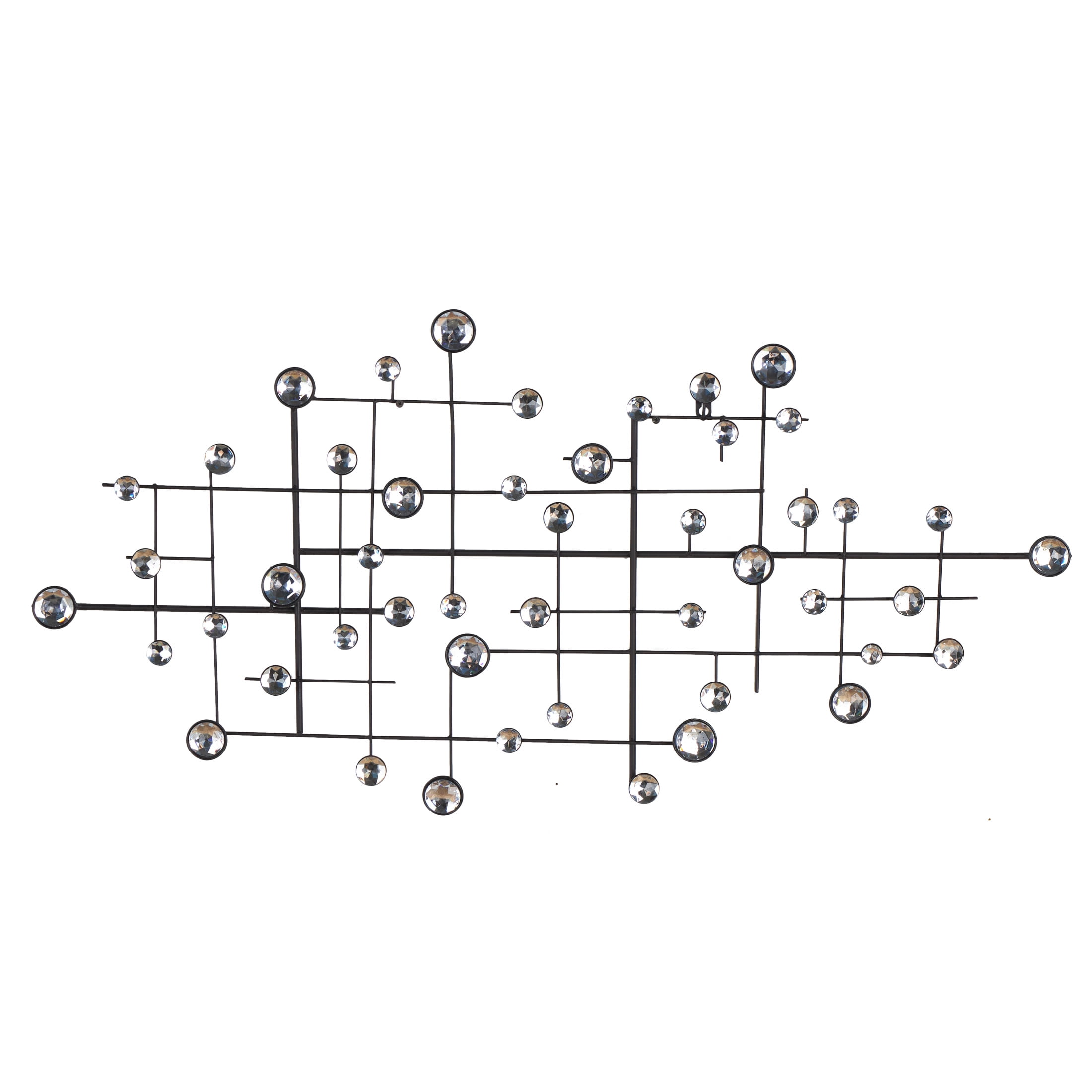 DecMode Glam Metal Silver Geometric Wall Décor with Round Glass Beads, 20"W x 42"H