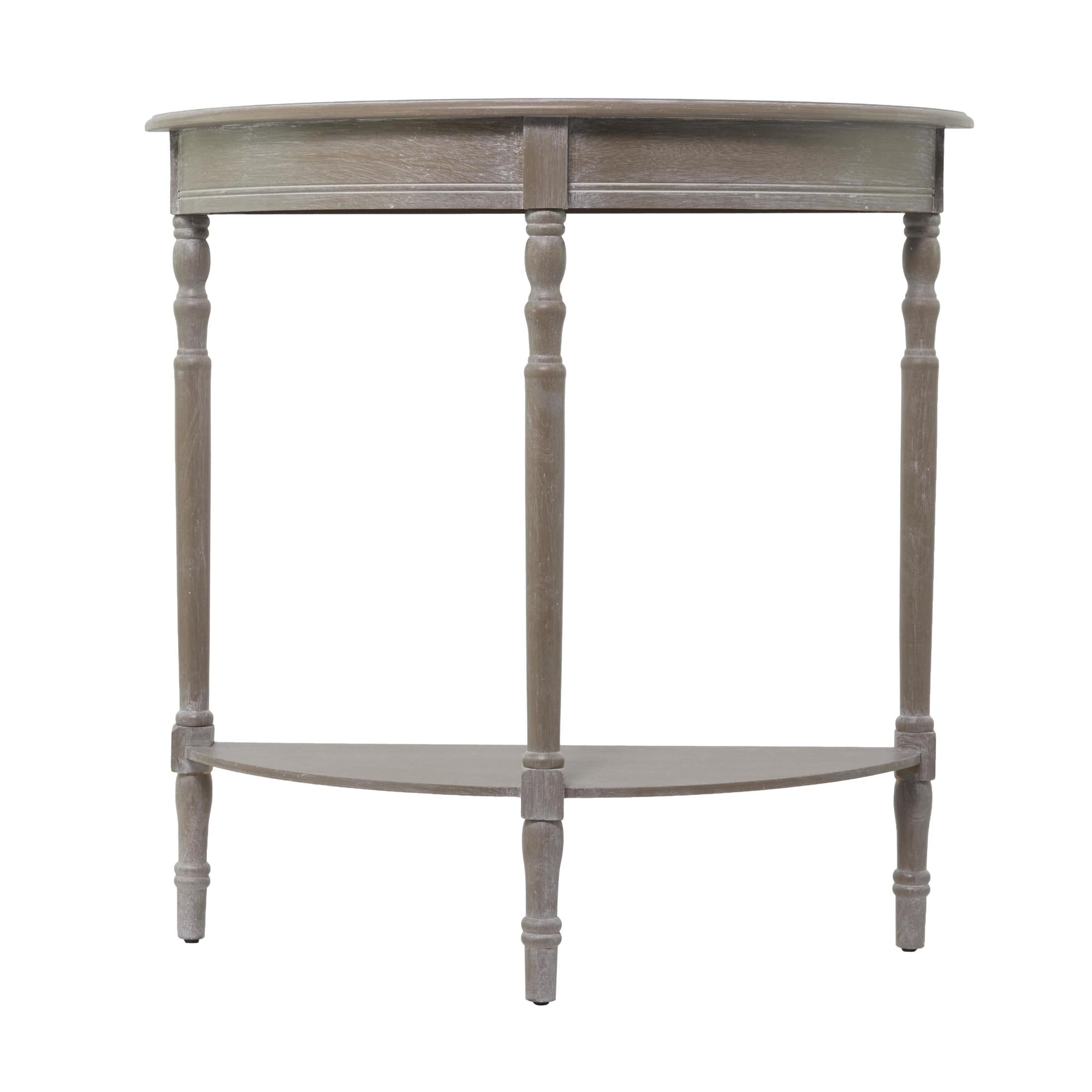 DecMode Half-Round Shape, Solid Pine Wood, Classic and Traditional Console Table, 32"W x 12"L x 32"H, Light Brown with Whitewash/Neutral Finish