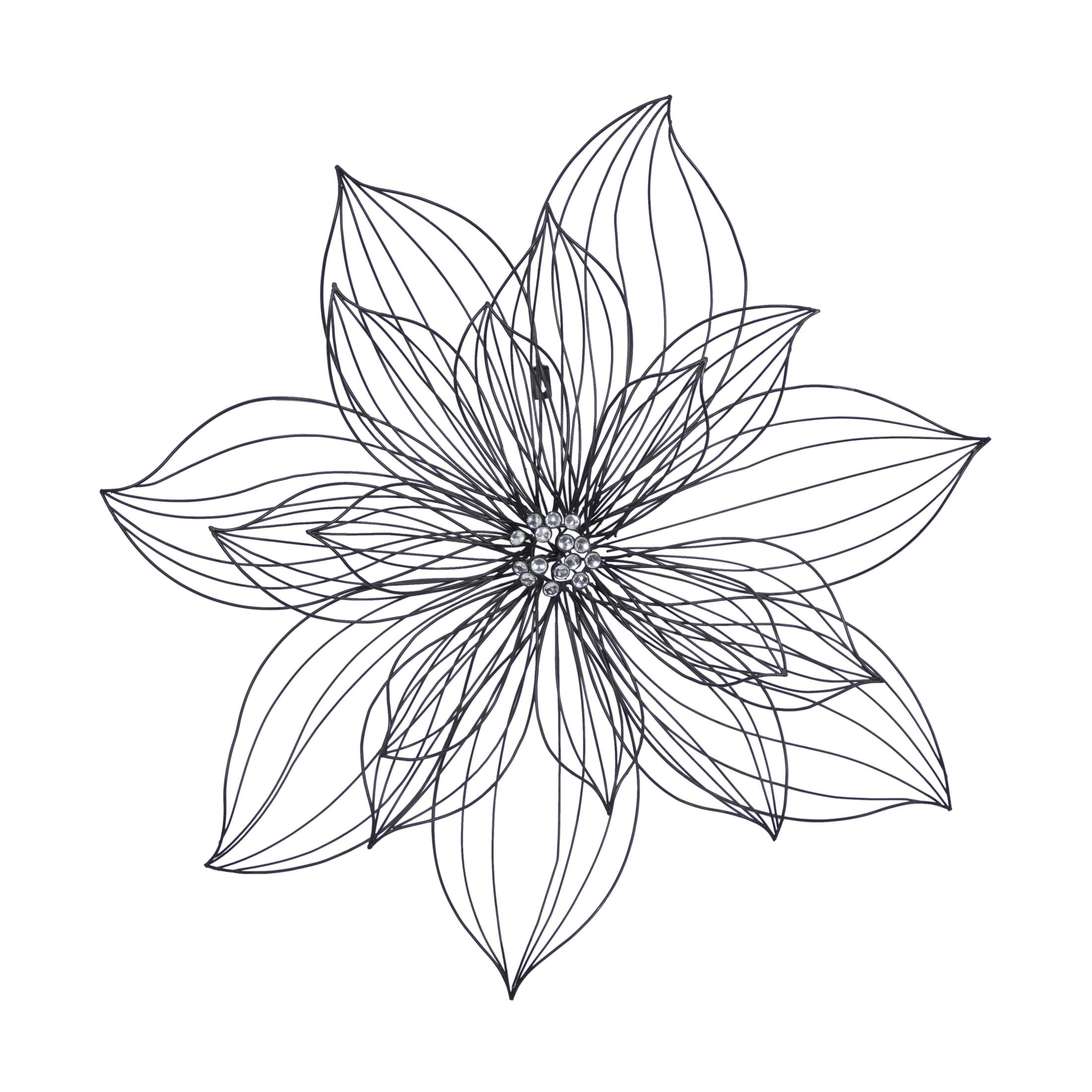 DecMode Modern Black Metal Hibiscus Flower Wall Décor with Crystal Embellshments, 26"W x 26"H