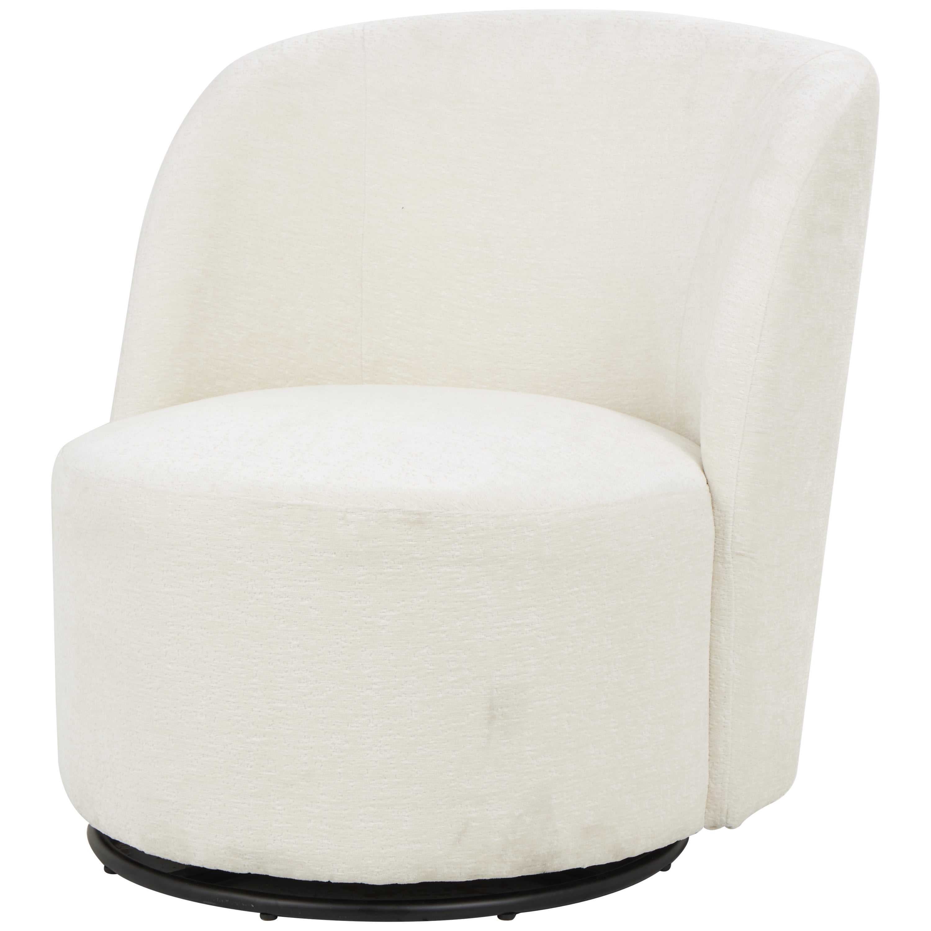 DecMode Polyester Round Swivel Boucle Lounge Chair with Black Base, White