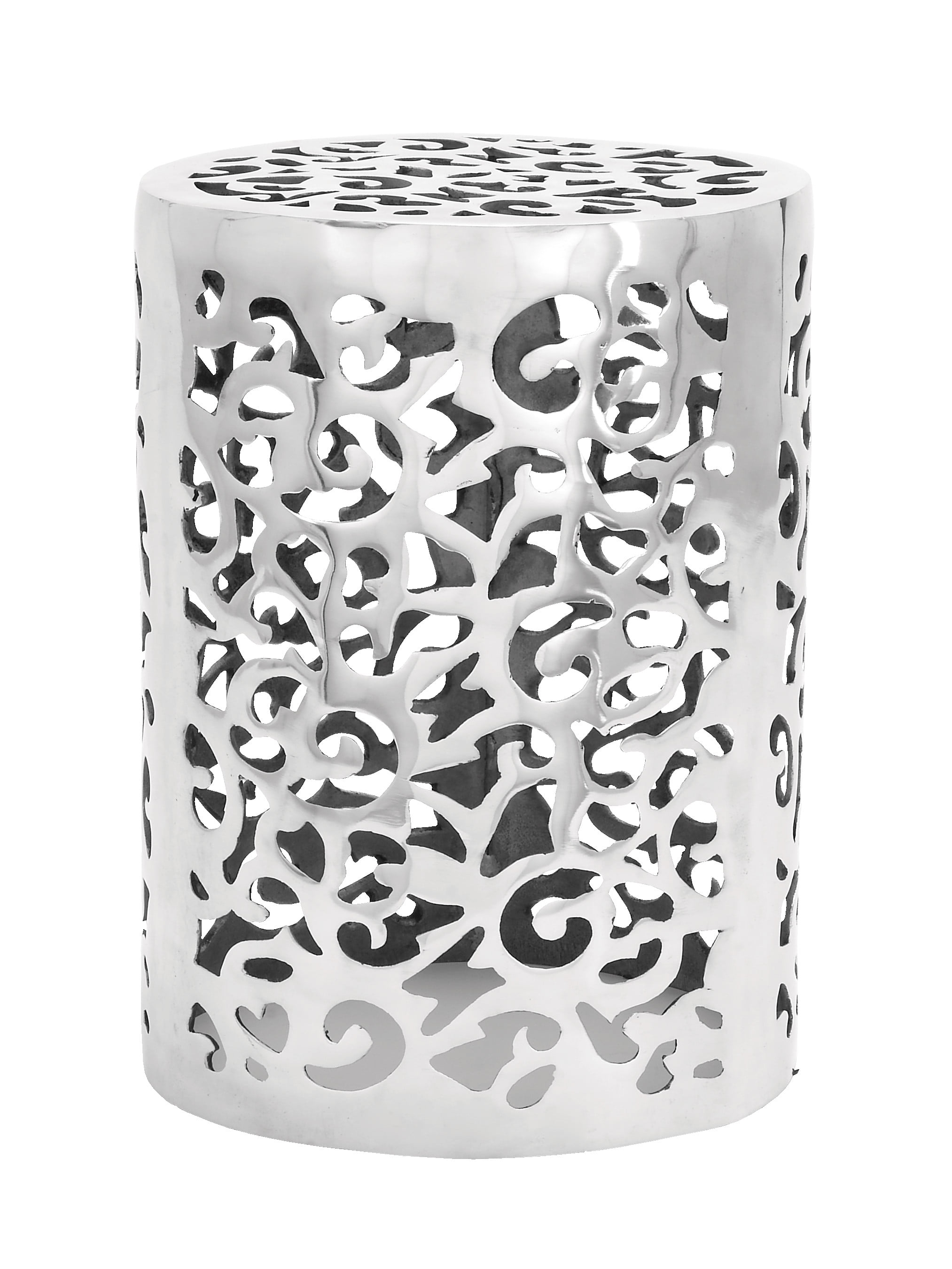 DecMode 13" x 18" Silver Aluminum Scroll Accent Table, 1-Piece