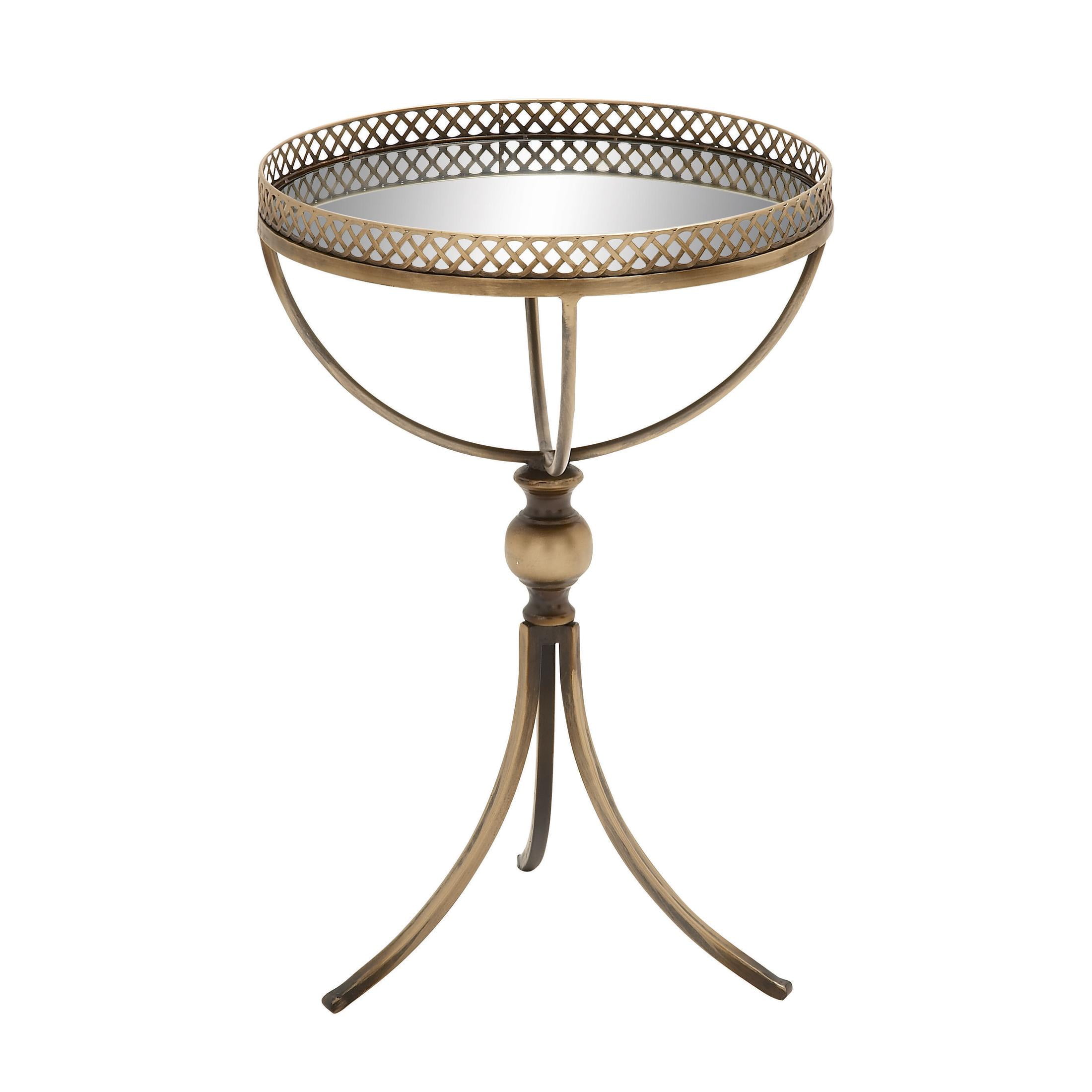 DecMode Brass Metal Vintage Inspired Side End Accent Table with Mirrored Glass Tray Top, 16" x 16" x 24"