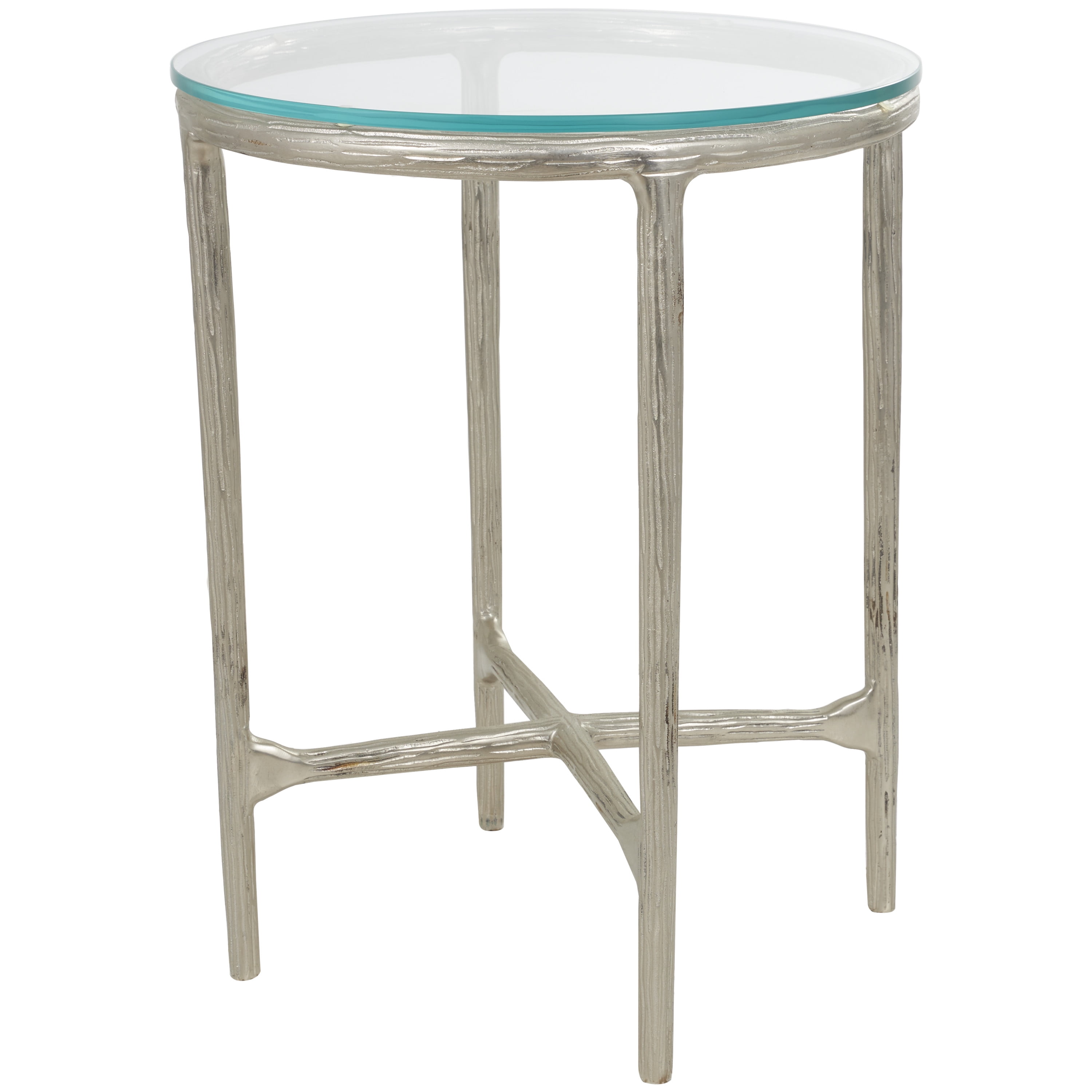 DecMode 18" x 23" Silver Aluminum Textured Accent Table with Glass Tabletop, 1-Piece