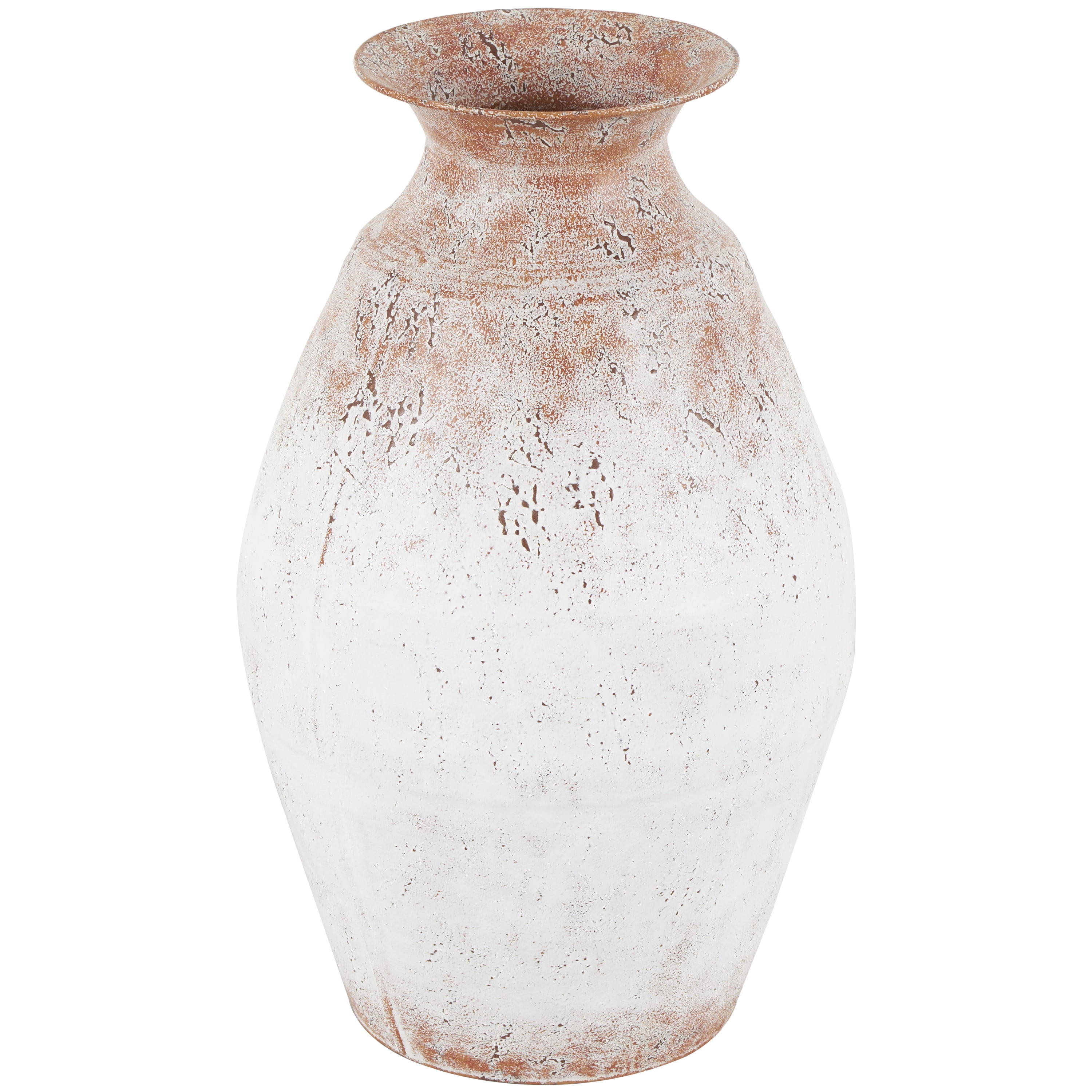 DecMode 18" Distressed Textured Copper Metal Vase with Terracotta Accents
