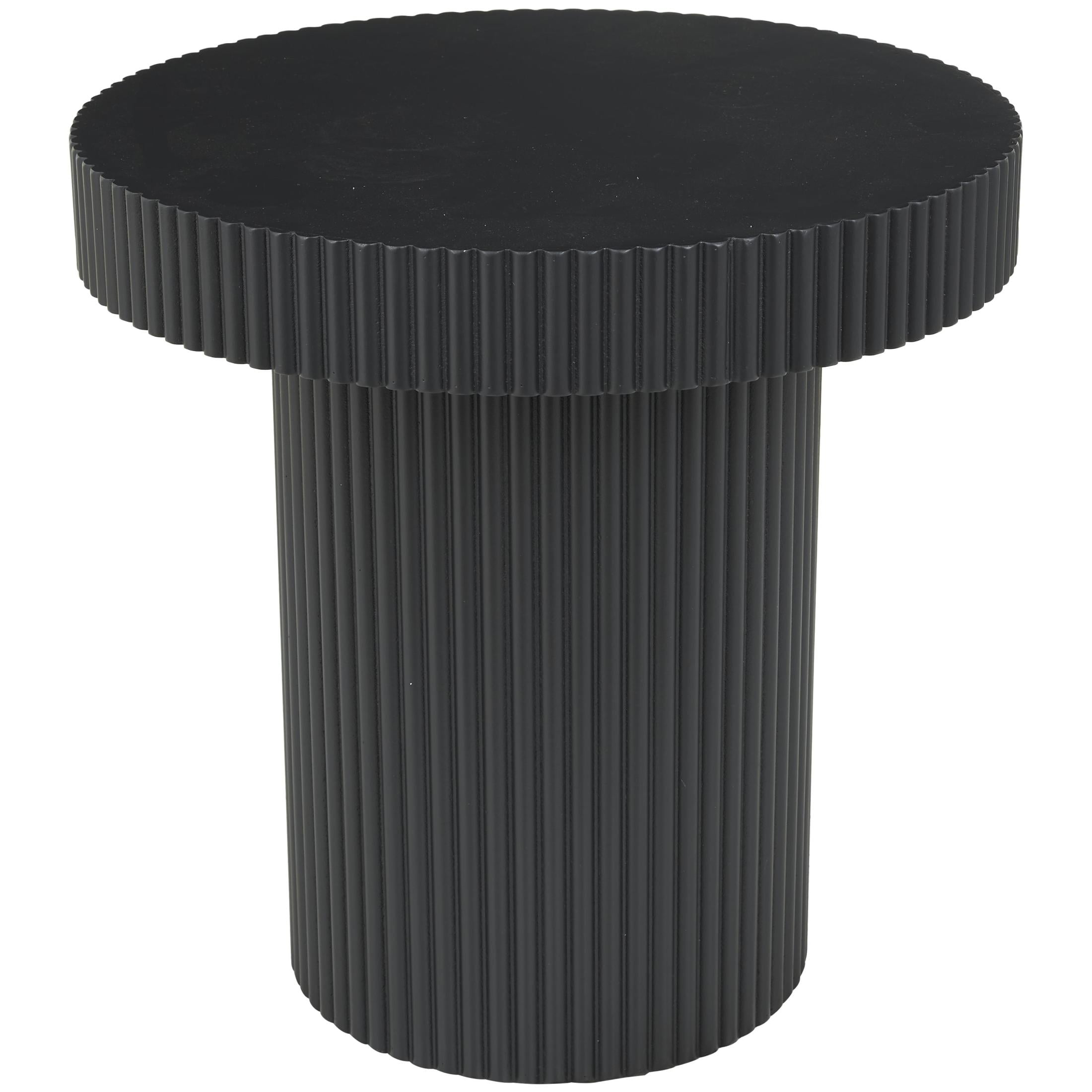 DecMode 20" x 20" Black Wooden Dimensional Ribbed Accent Table, 1-Piece