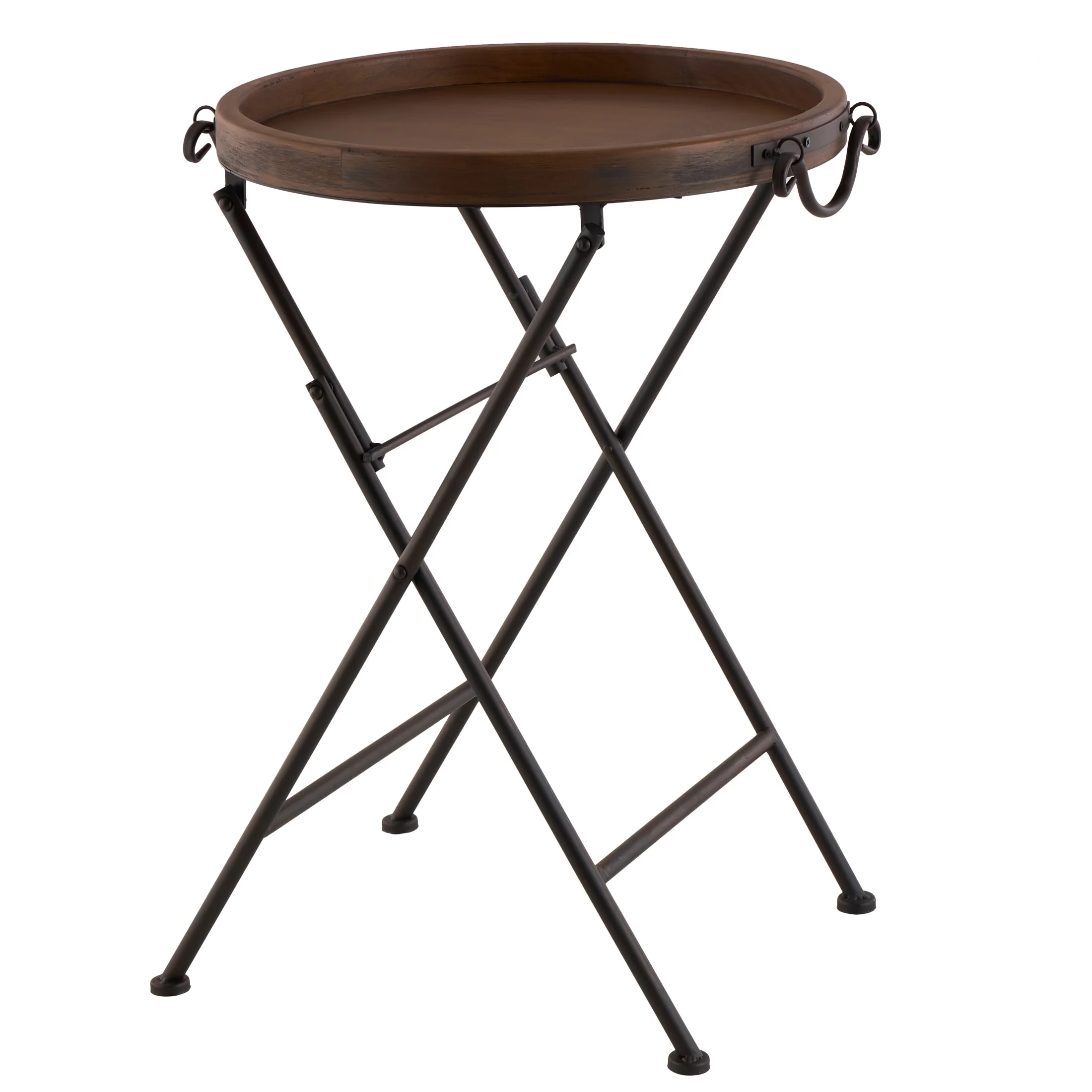 DecMode 20" x 28" Black Metal Accent Table with Brown Wood Top, 1-Piece