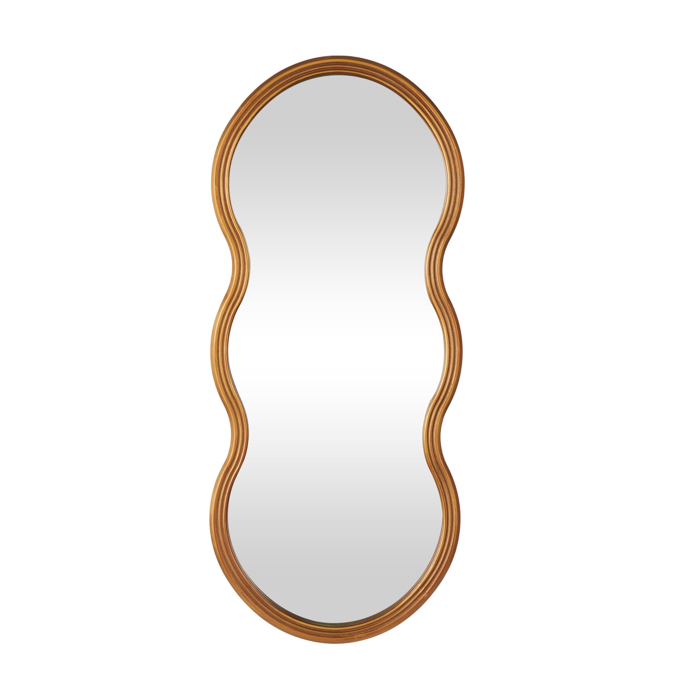 DecMode 20" x 47" Gold Wavy Shaped Wall Mirror with Ribbed Frame
