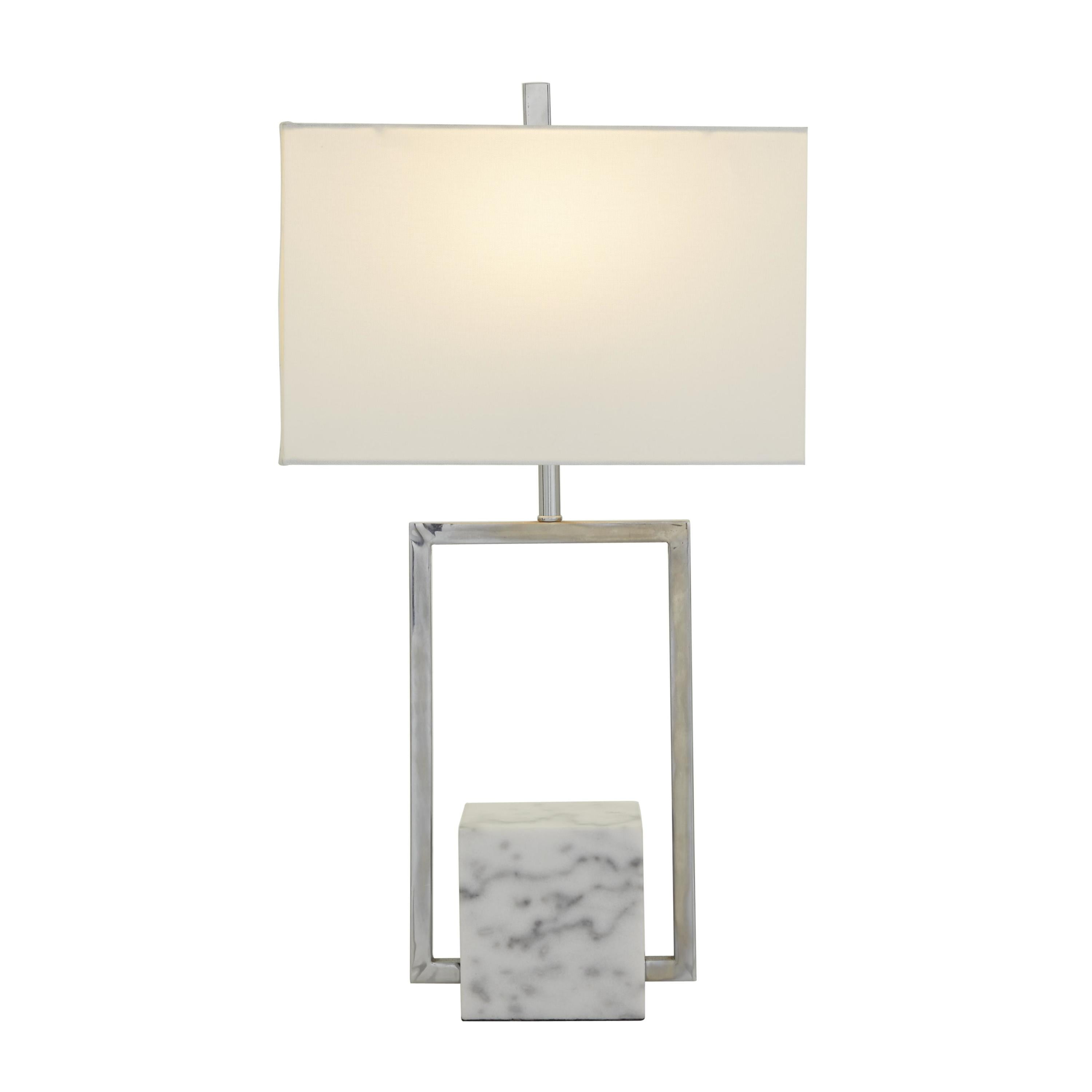 DecMode 25" Geometric Silver Table Lamp with Cream Fabric Shade