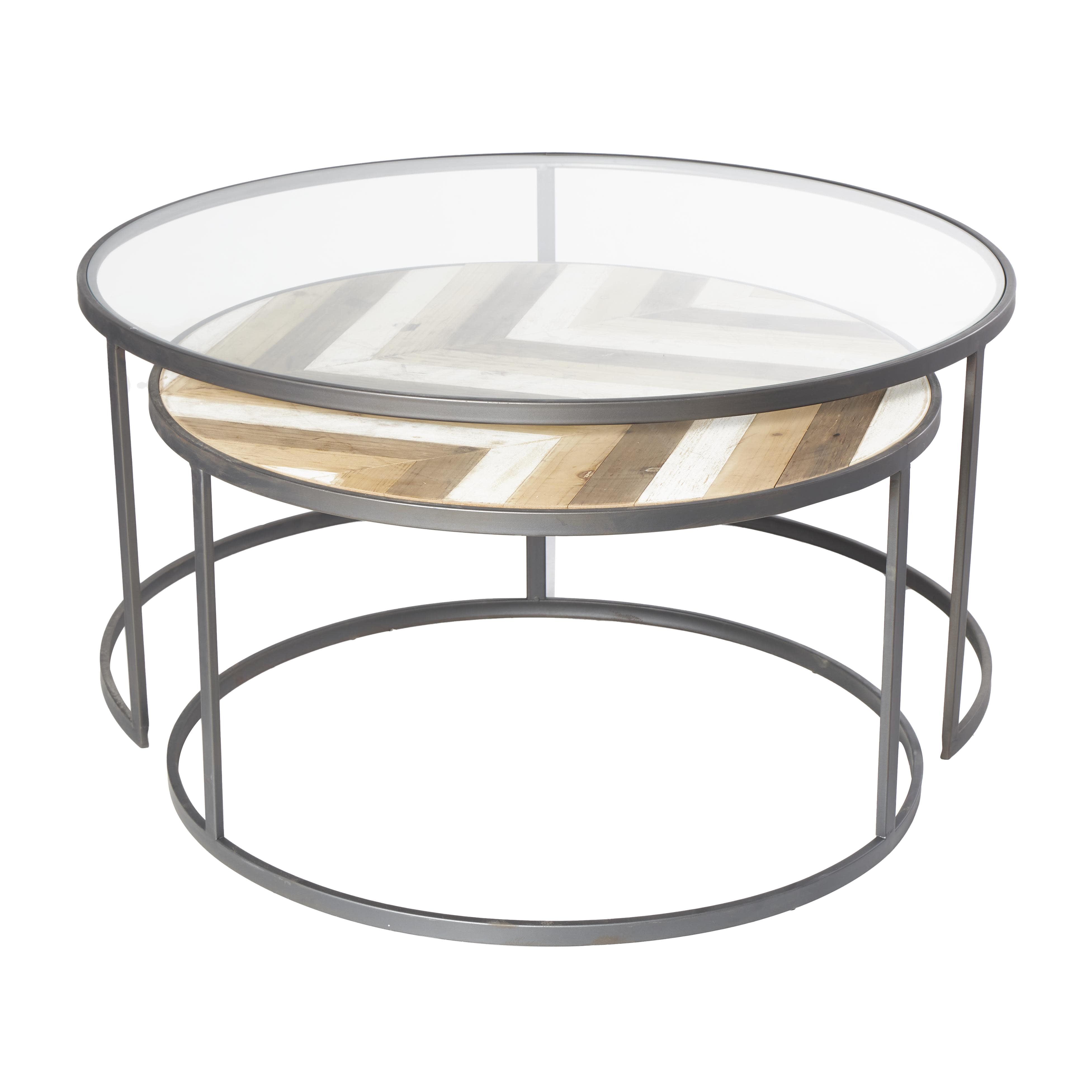 DecMode 27", 36"D Gray Wood Nesting Coffee Table with Clear Glass Top, 2-Pieces