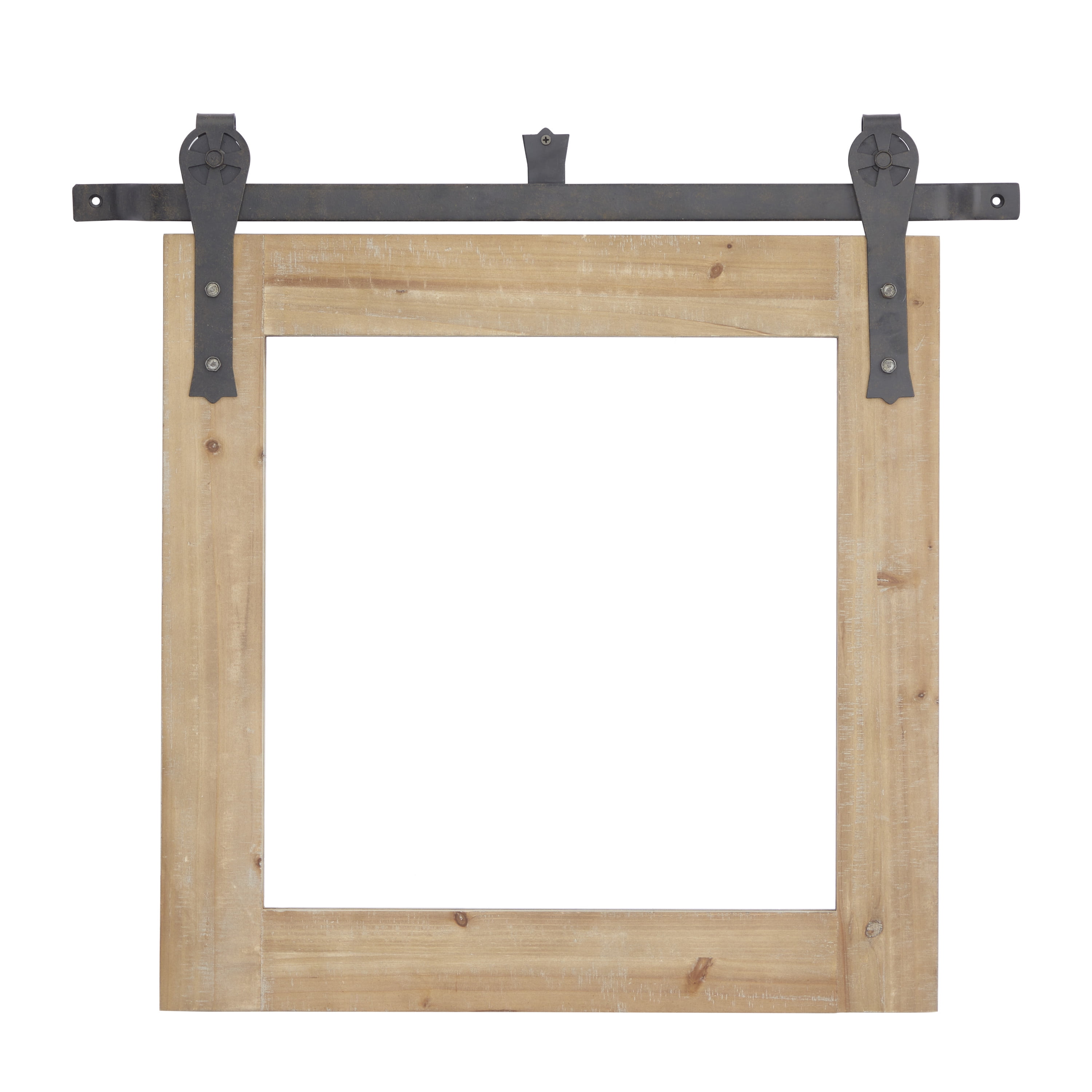 DecMode 30" x 27" Brown Wall Mirror with Metal Hanging Rod