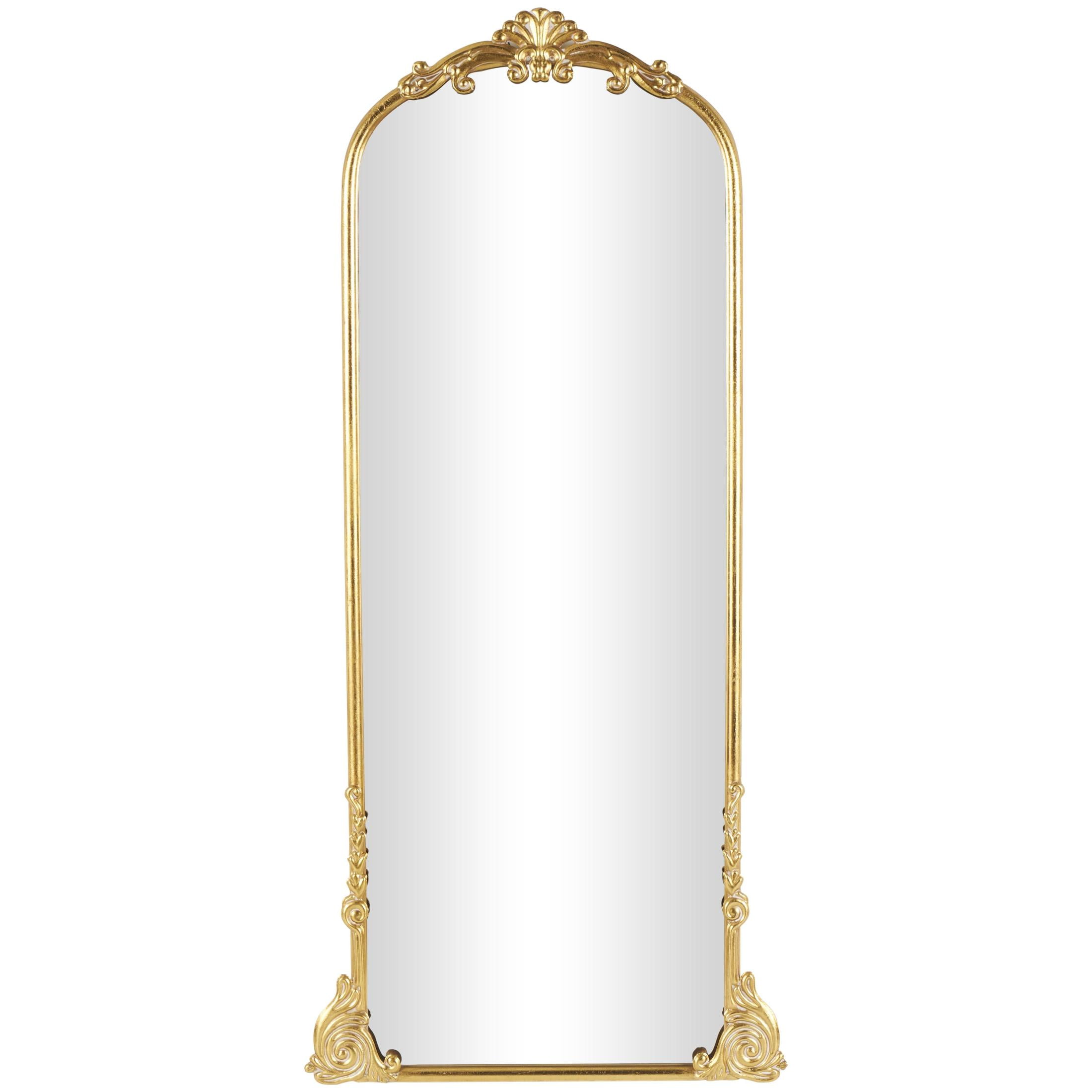DecMode 30" x 66" Gold Metal Scroll Tall Ornate Arched Baroque Floor Mirror