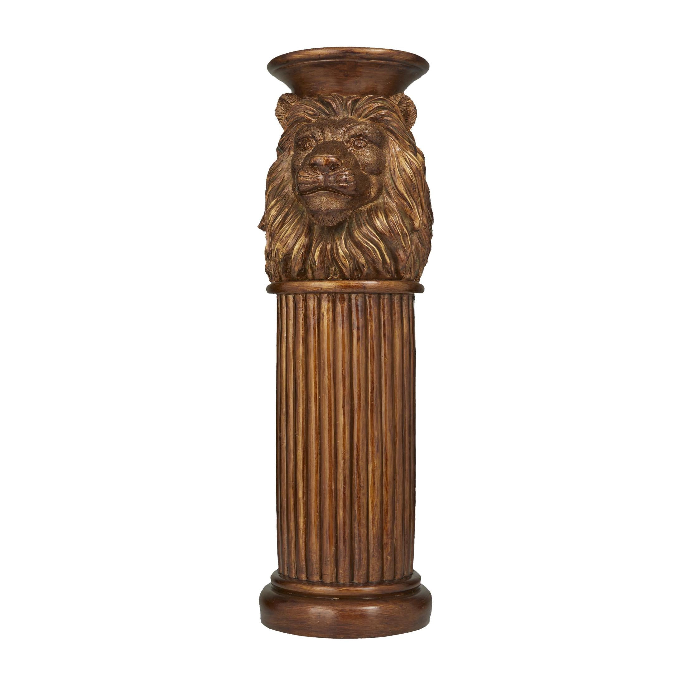 DecMode 8" x 25" Bronze Polystone Lion Pedestal Table, 1-Piece